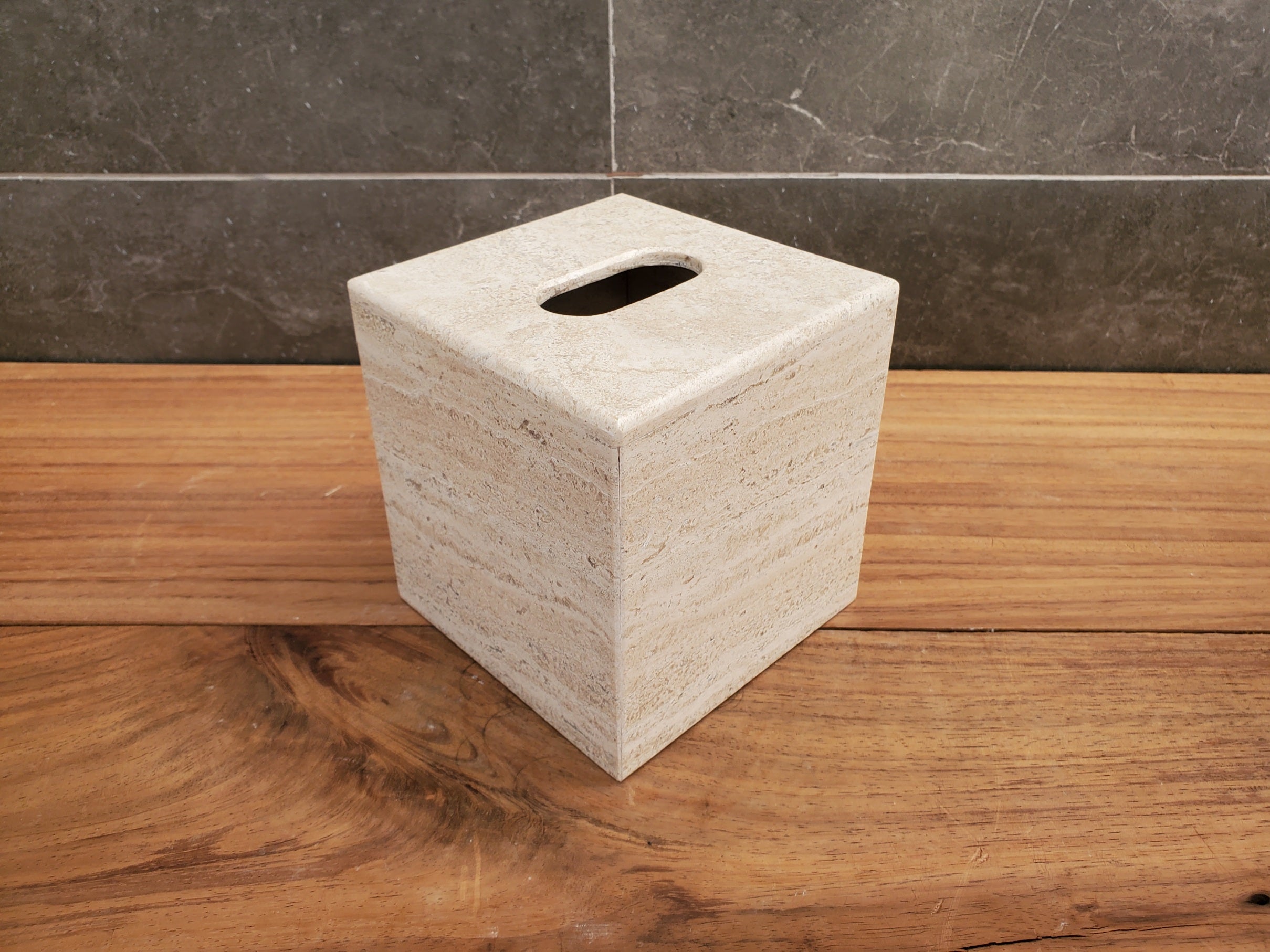 TCSQ_59 Travertine Stone Tissue Box Cover - Cube