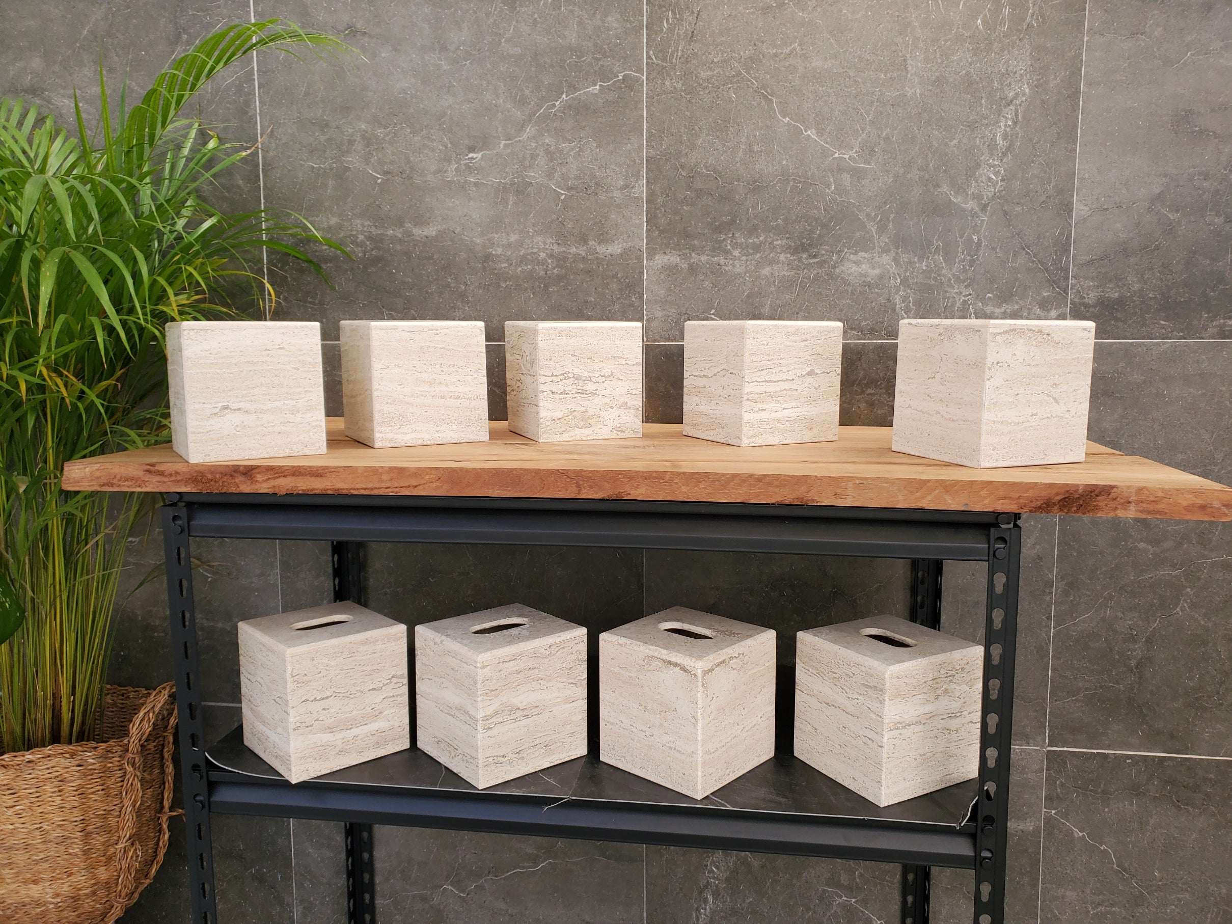TCSQ_59 Travertine Stone Tissue Box Cover - Cube