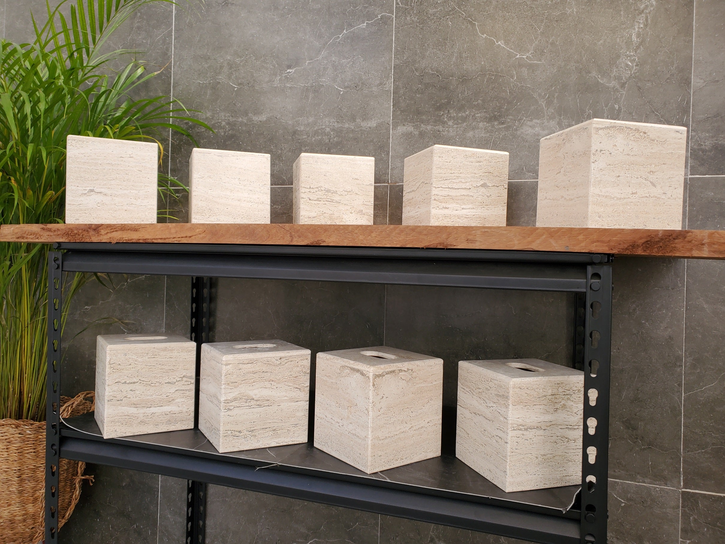 TCSQ_59 Travertine Stone Tissue Box Cover - Cube