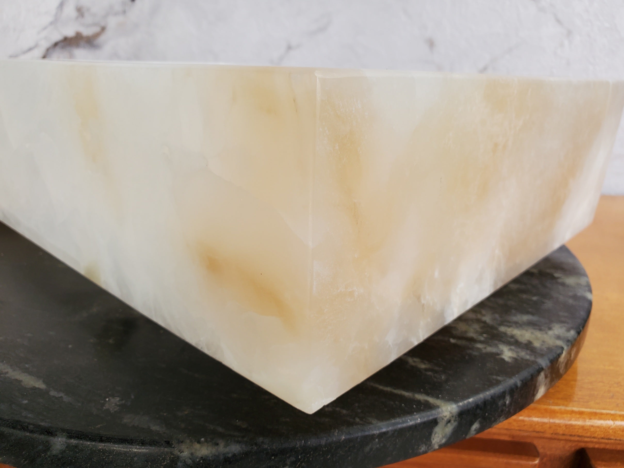 S35_12 White Onyx Marble Vessel Sink – Luxury Natural Stone Countertop Sink, Rectangular Vanity Basin, Spa Bathroom Decor, 17.5x13