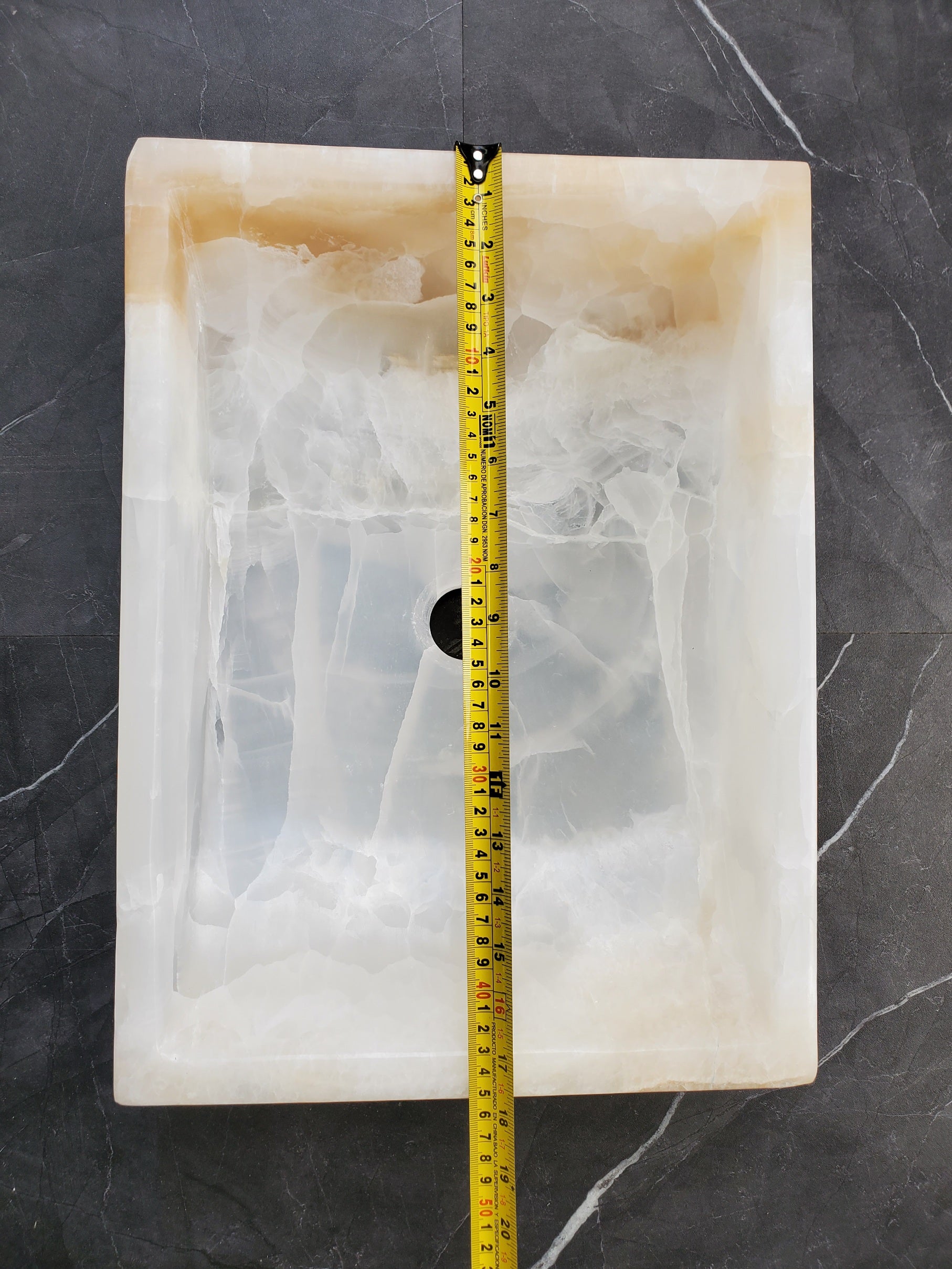 S35_12 White Onyx Marble Vessel Sink – Luxury Natural Stone Countertop Sink, Rectangular Vanity Basin, Spa Bathroom Decor, 17.5x13