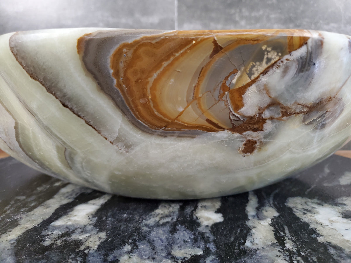 Green Onyx Marble Vessel Sink, Natural Stone Vanity Basin, Polished Bathroom Countertop Sink, Spa Decor 20x13 Inch S40_10 Bathroom Sinks Featured Onyx Sinks Sinks