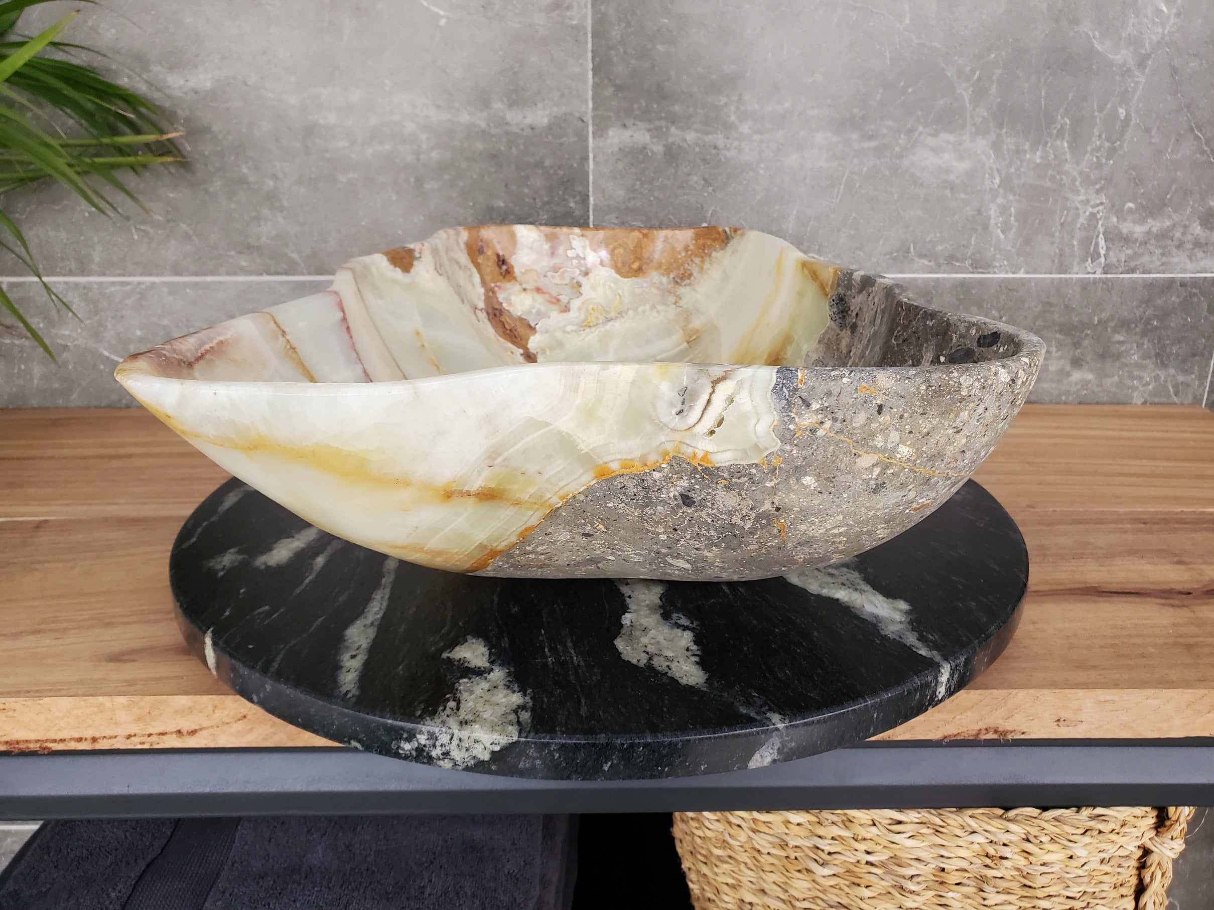 S33_38 Green Onyx Bathroom Vessel Sink - 19.5 x 14 inch