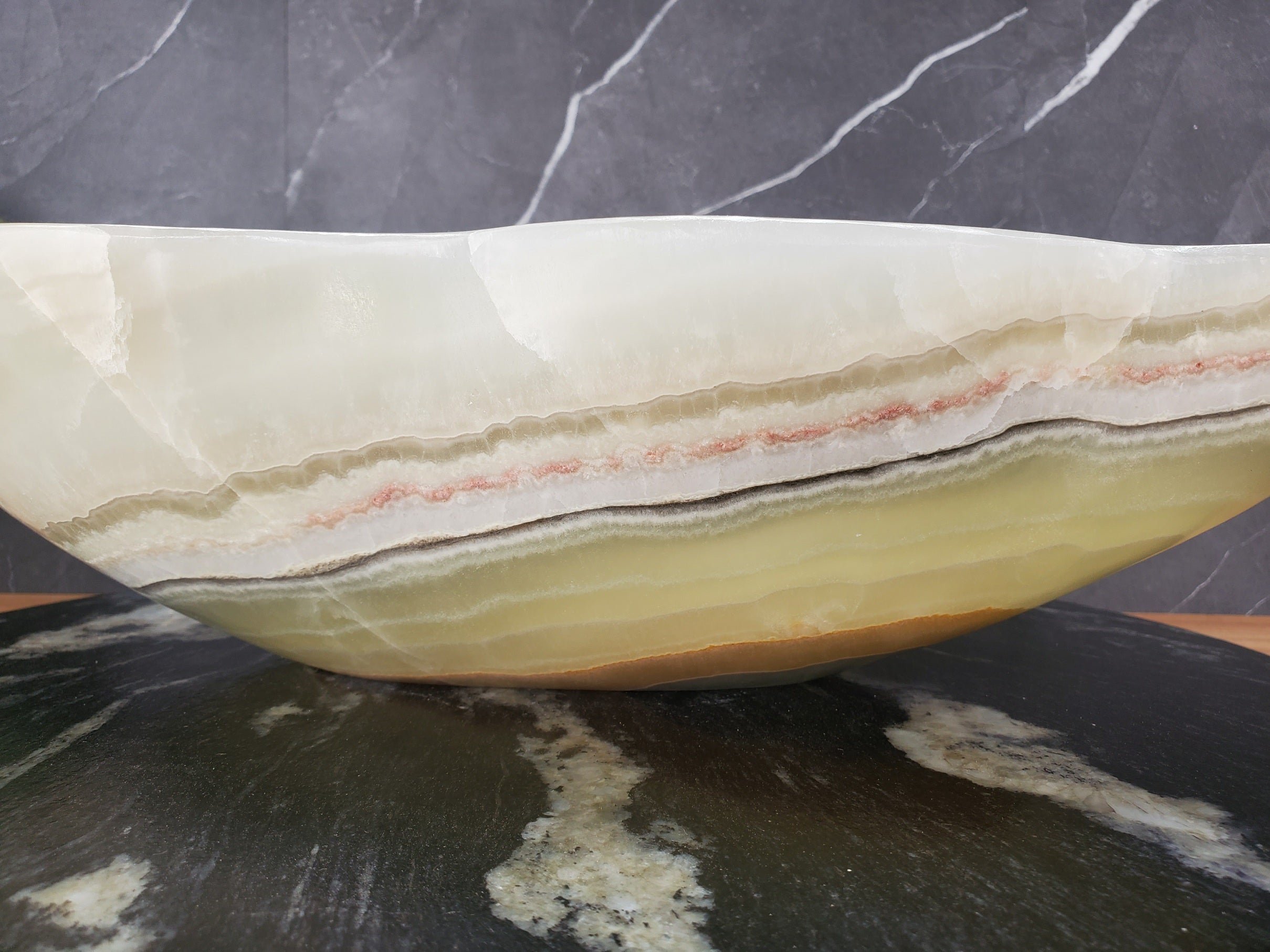 S34_24 Light Green Onyx Stone Vessel Sink - 20 x 13.5 Inch