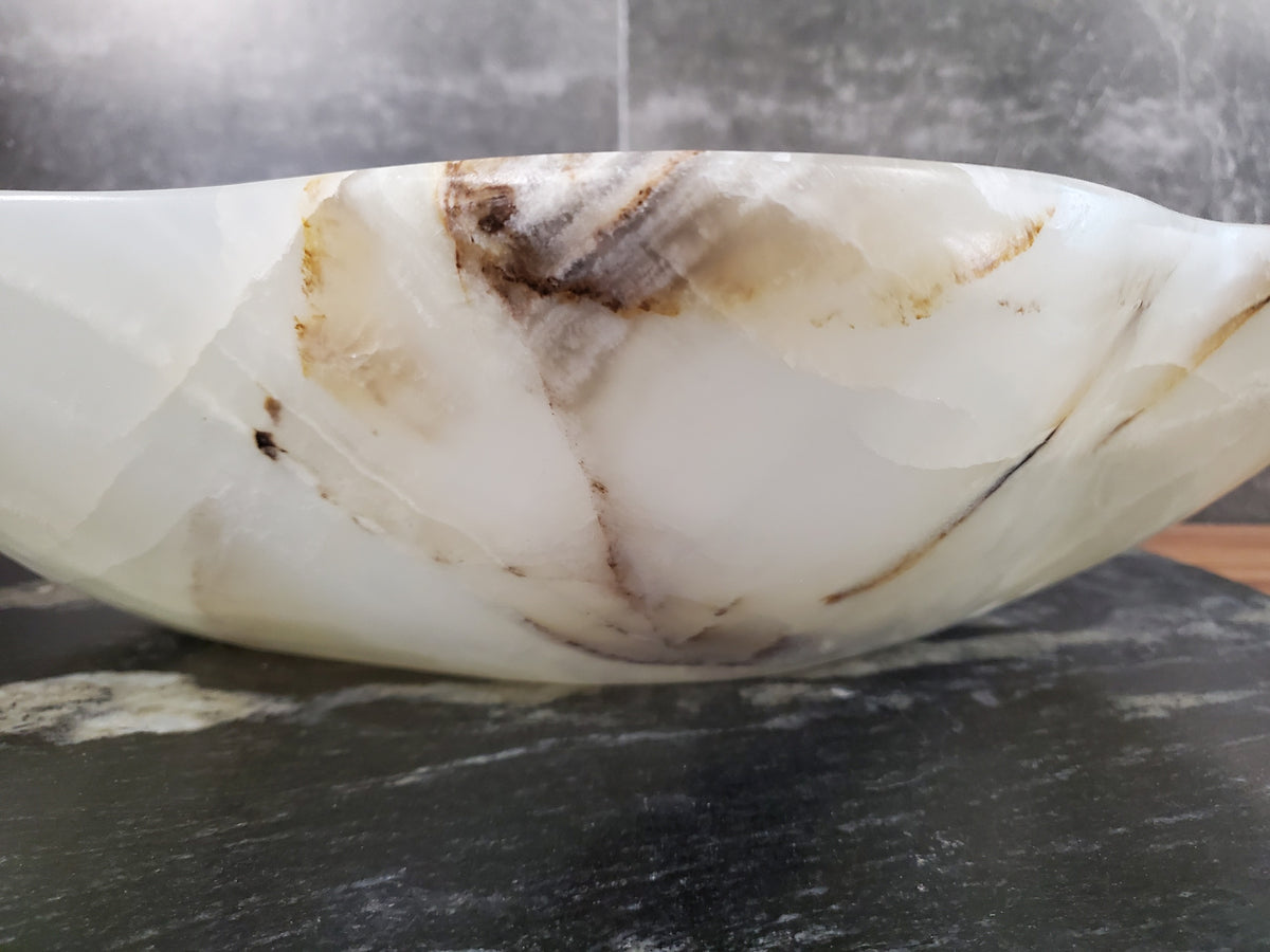 Green Onyx Marble Vessel Sink, 22x17 Inch Natural Stone Countertop Basin, Polished Luxury Vanity Sink, Spa Bathroom Decor S40_08 Bathroom Sinks Featured Onyx Sinks Sinks