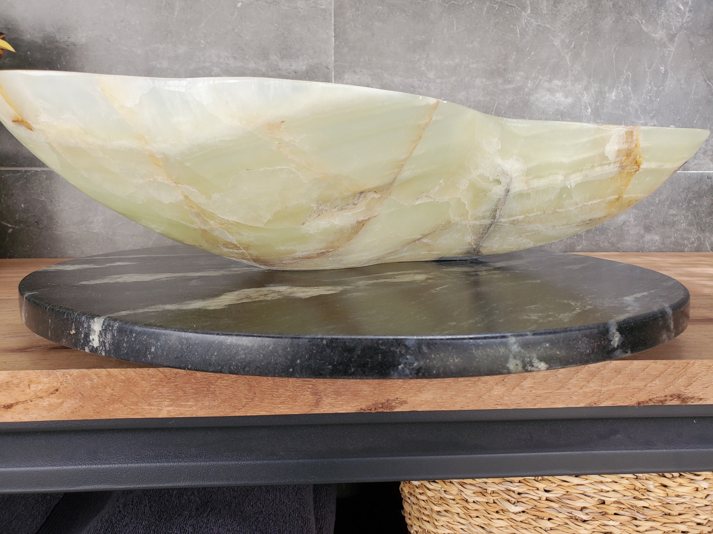 S33_21 Green Onyx Bathroom Vessel Sink - 21 x 18.5 inch