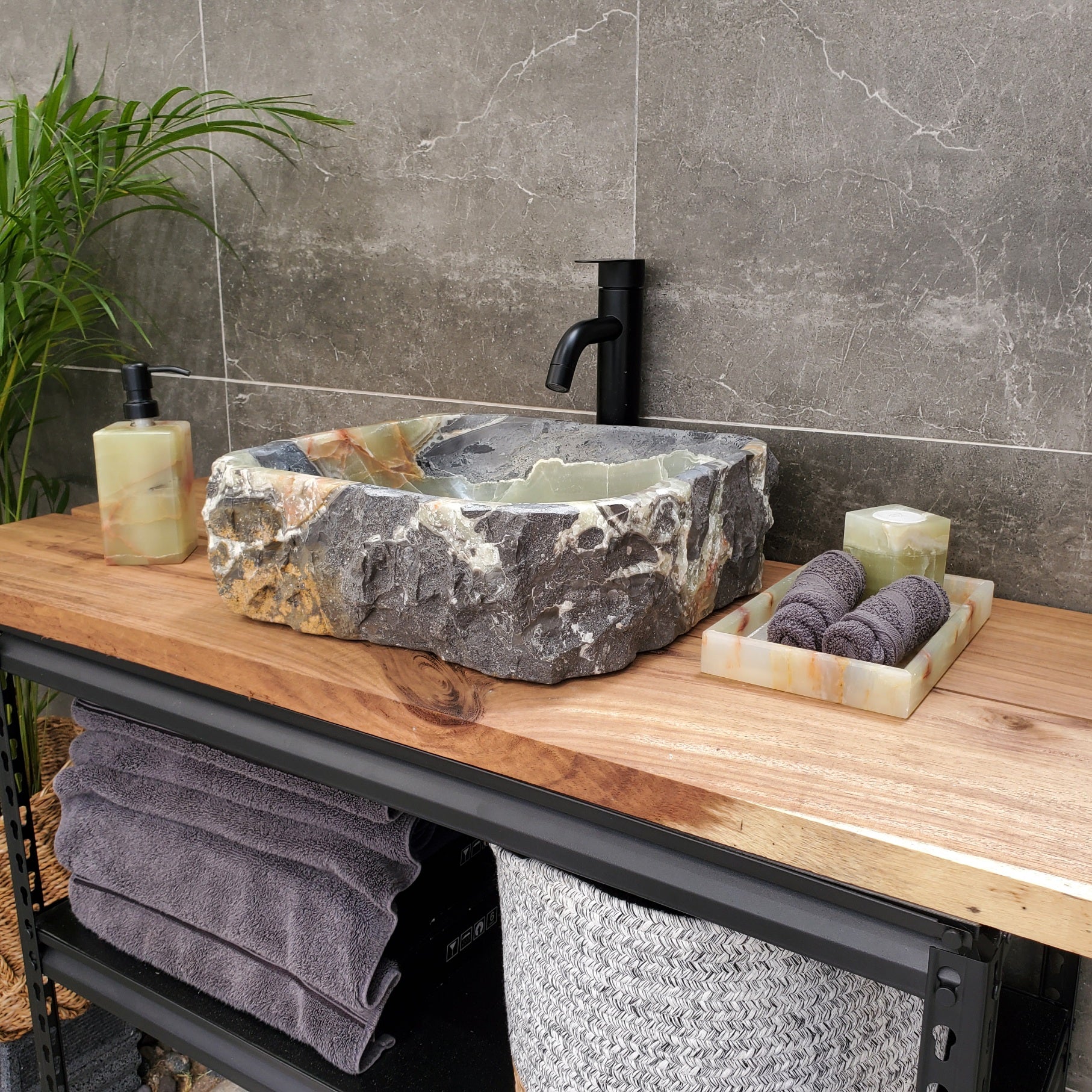 S30_37 Onyx Stone Vessel Bathroom Sink