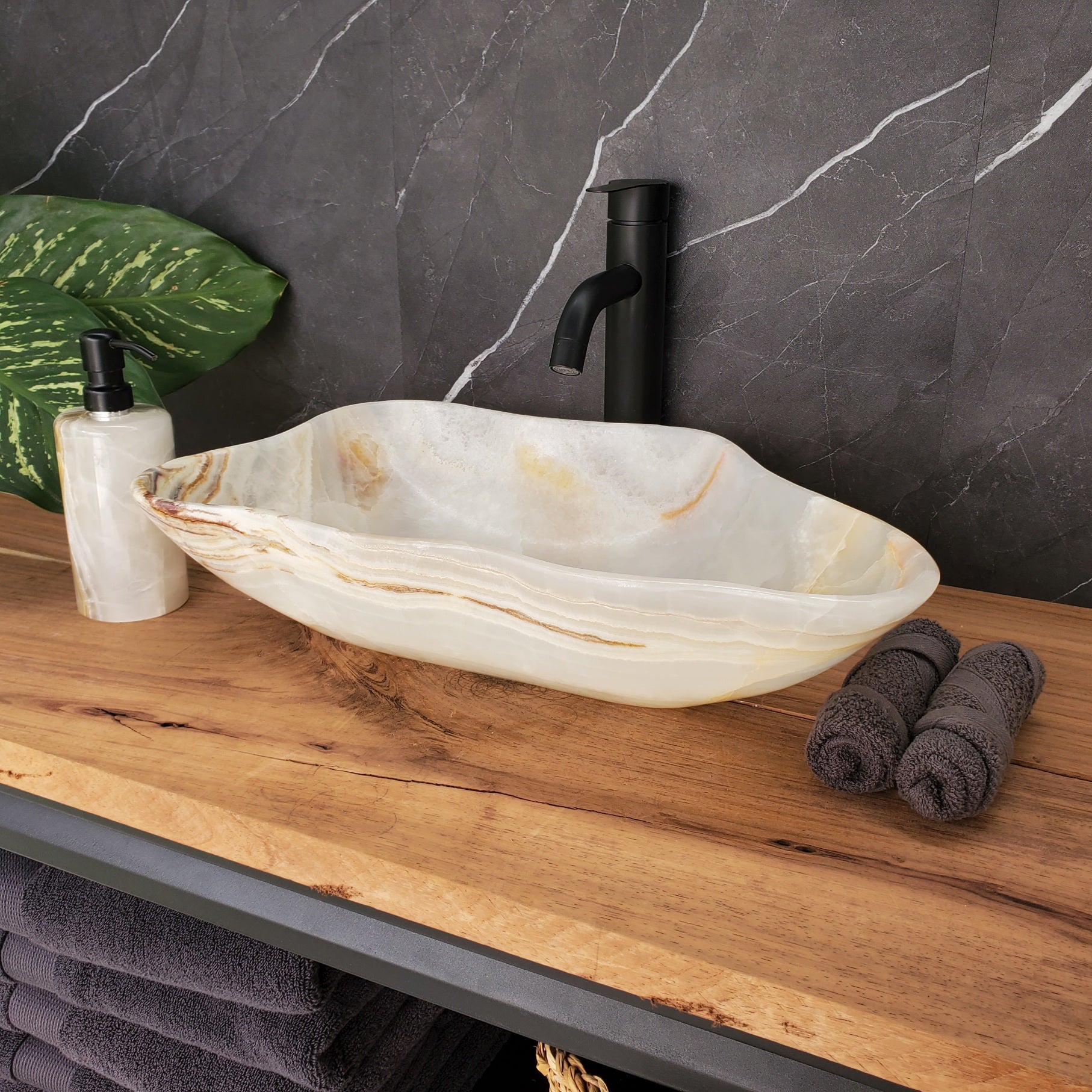 S34_25 Light Onyx Stone Vessel Sink - 19 x 12 inch