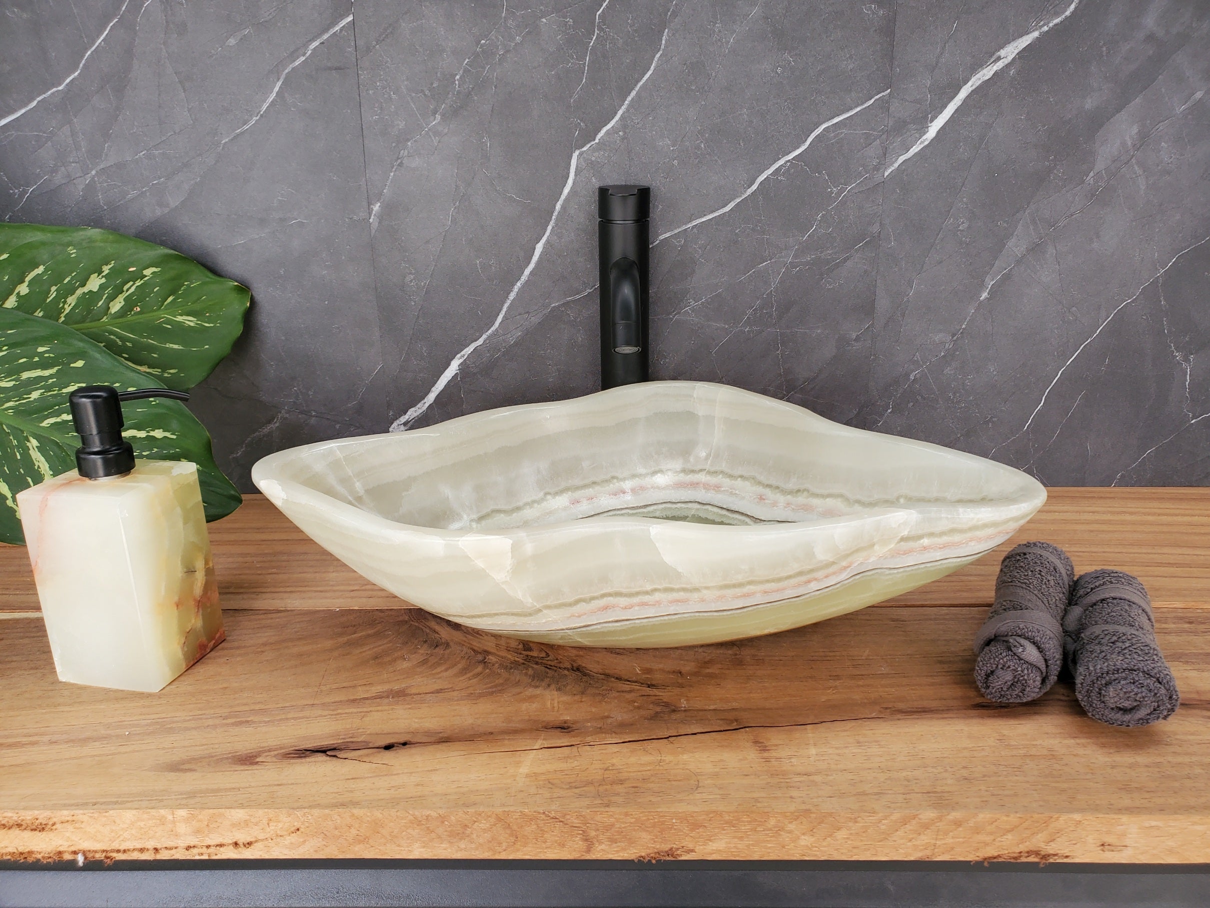 S34_24 Light Green Onyx Stone Vessel Sink