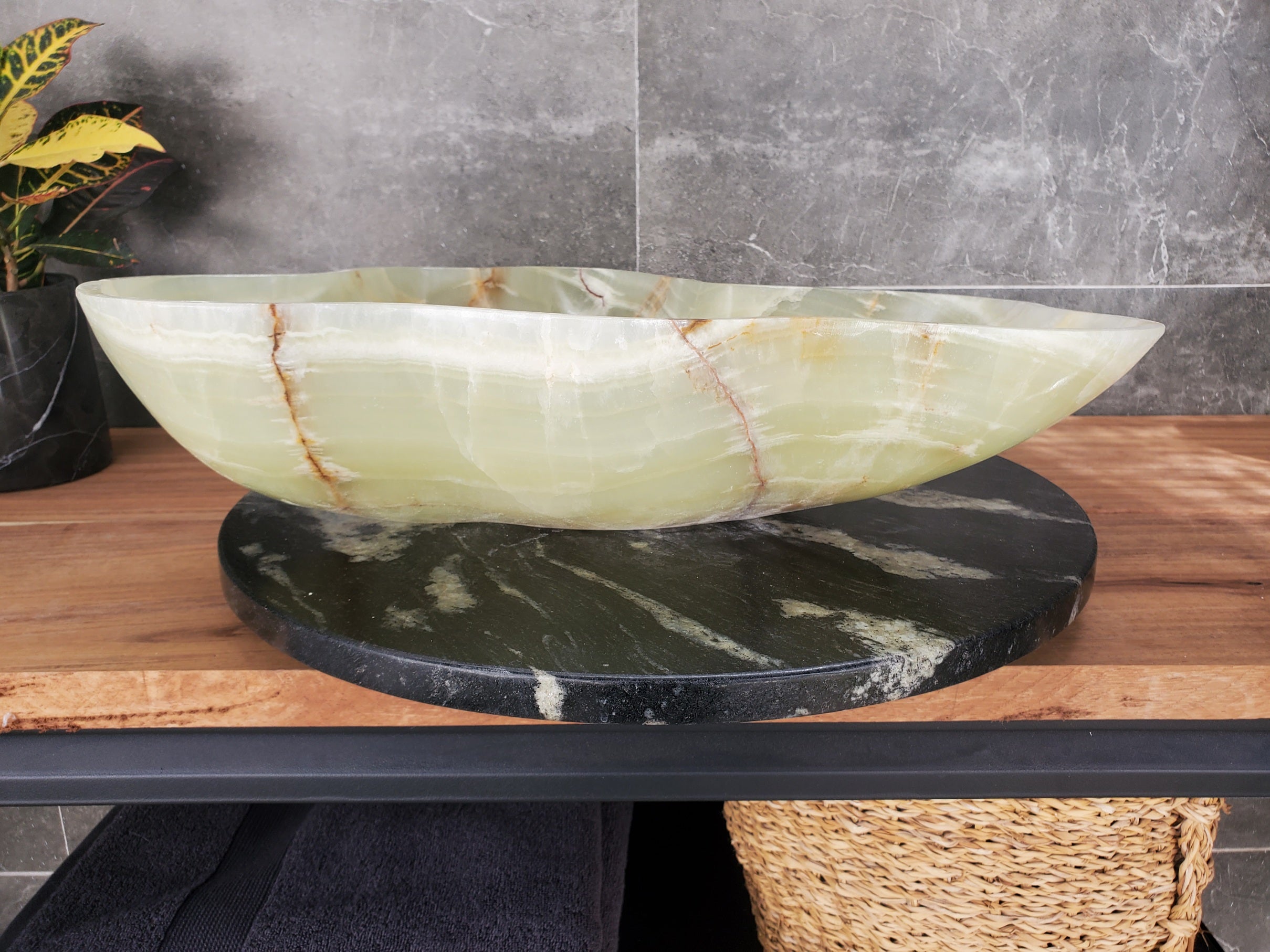 S33_21 Green Onyx Bathroom Vessel Sink - 21 x 18.5 inch
