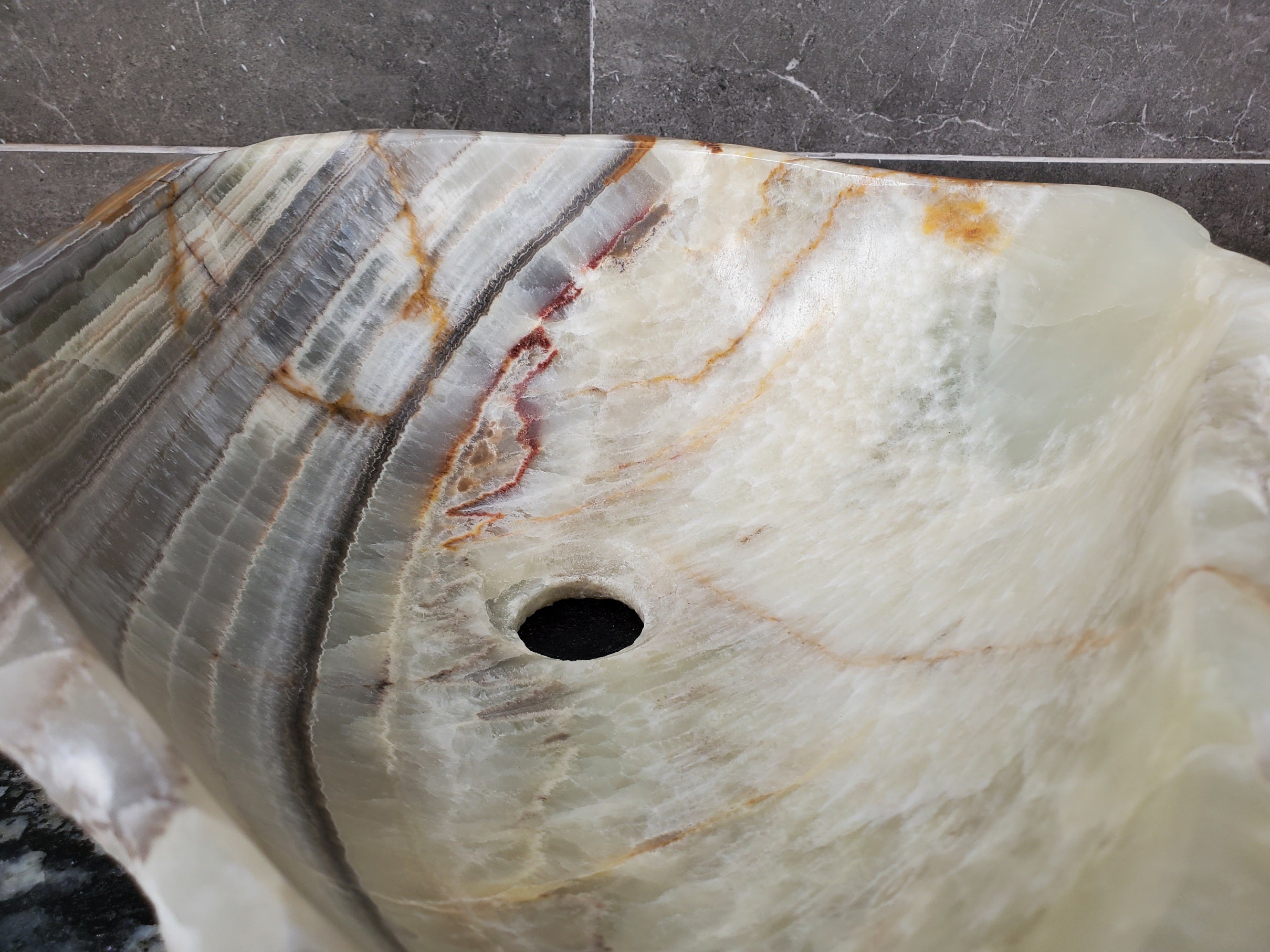 S31_31 Onyx Stone Vessel Bathroom Sink - 17 x 16 inch