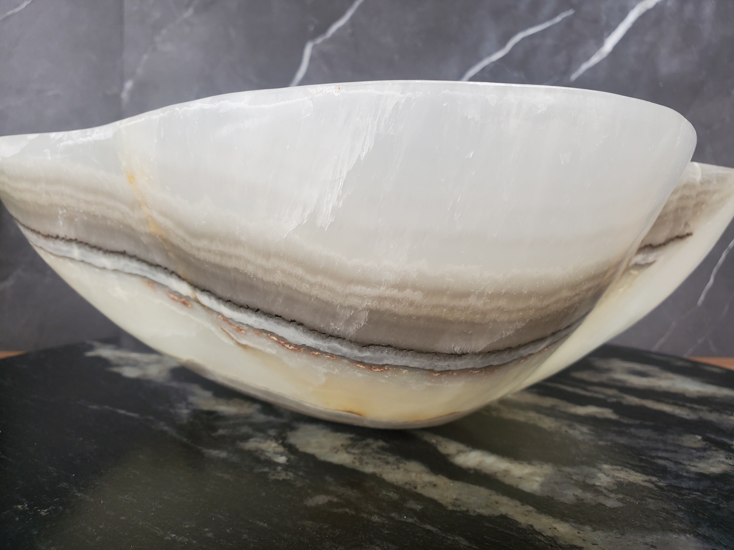 S34_21 Light Onyx Stone Vessel Sink- 14.5 x 13 inch