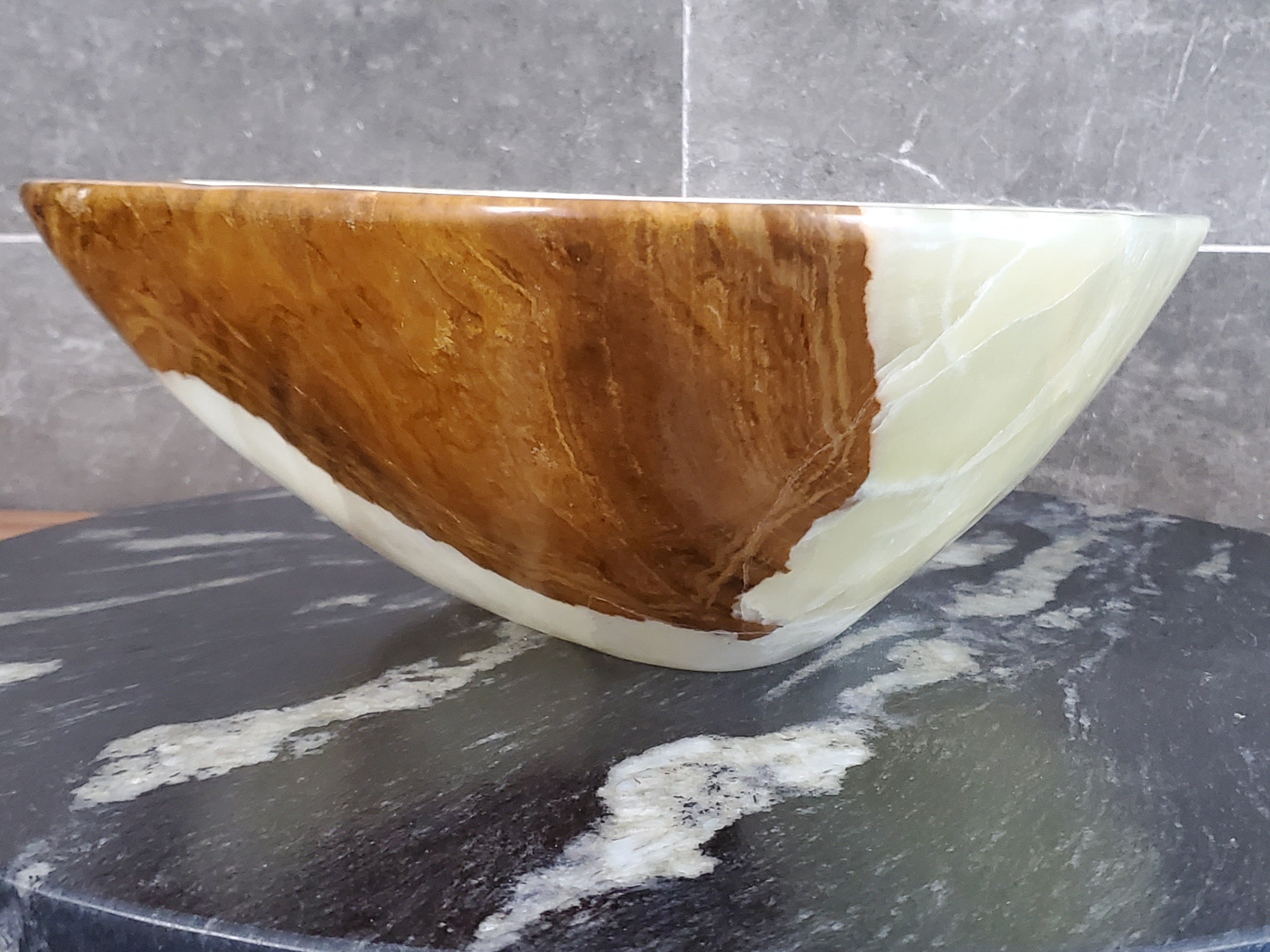 Green Onyx Vessel Sink, Natural Stone Vanity Basin, Polished Bathroom Countertop Sink, Spa Decor 15x12 Inch S40_26
