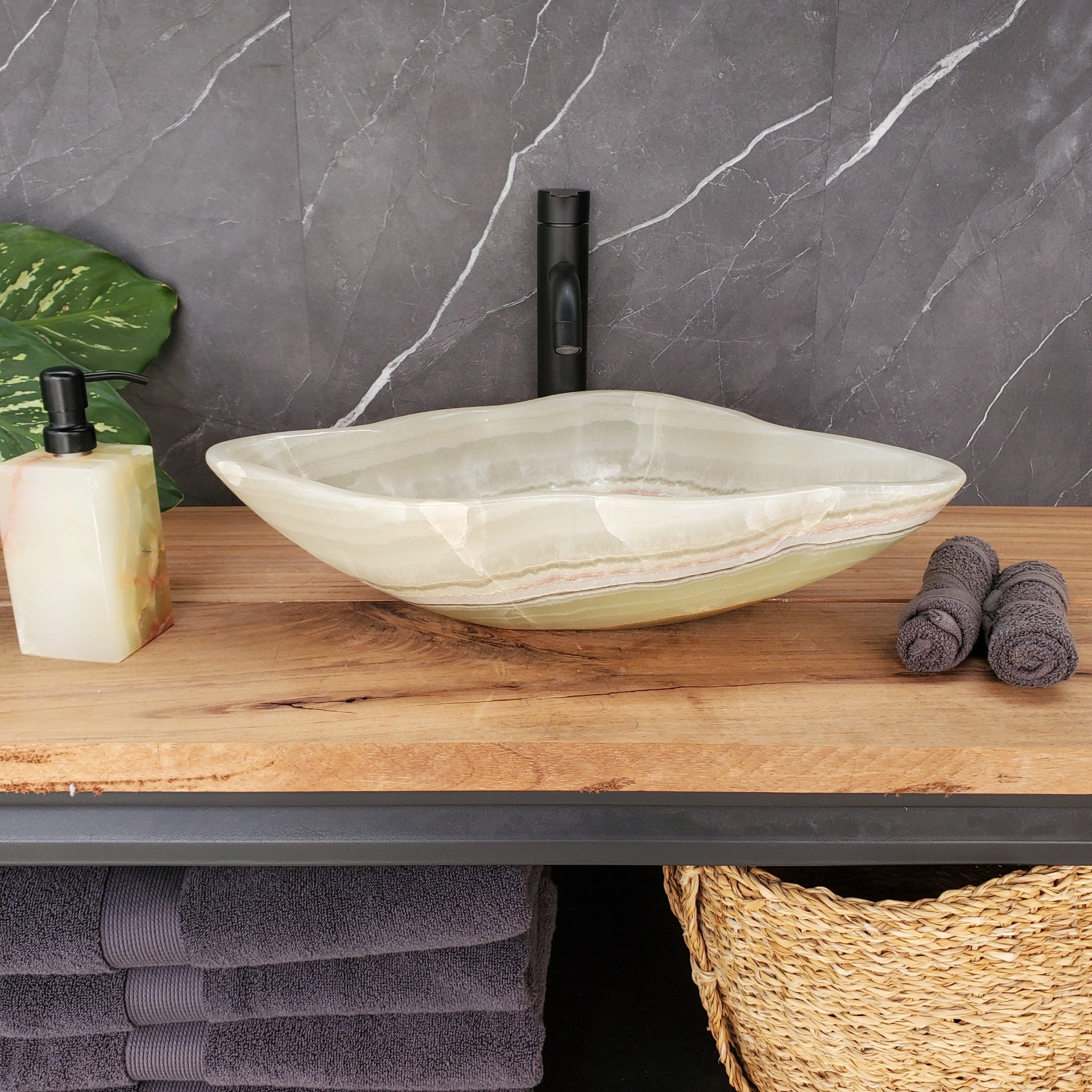 S34_24 Light Green Onyx Stone Vessel Sink - 20 x 13.5 Inch