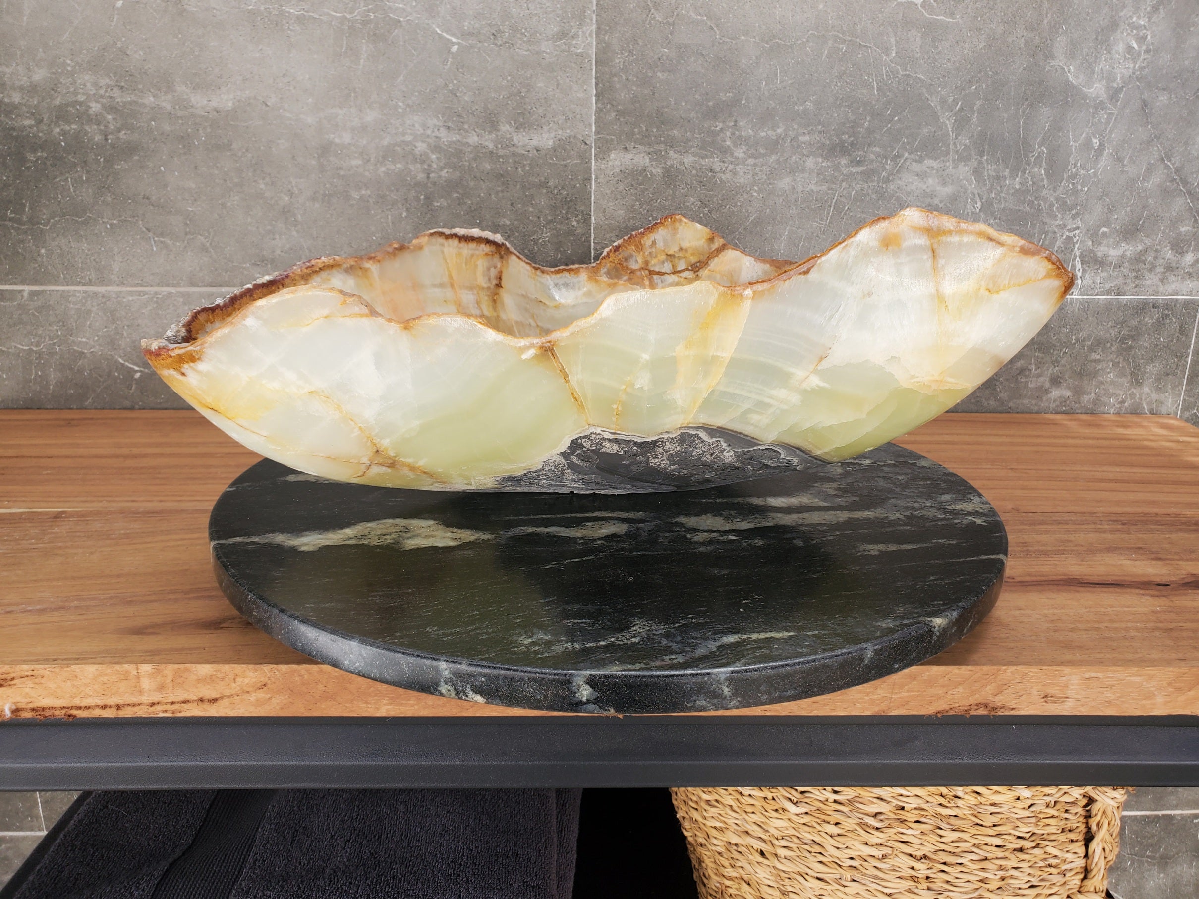S33_22 Green Onyx Bathroom Vessel Sink - 19 x 19 inch