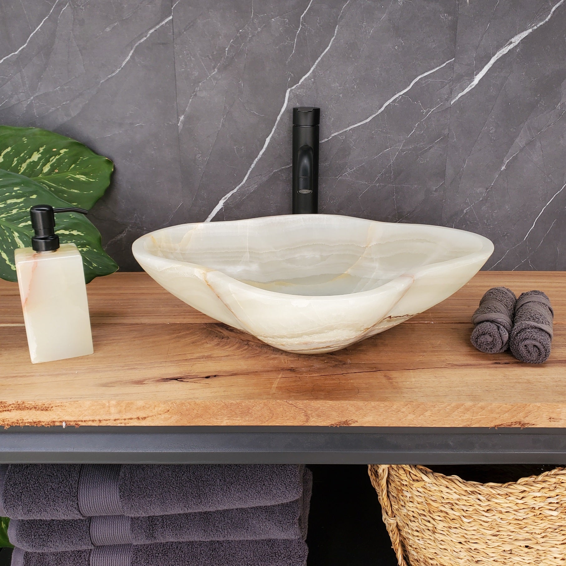 S34_23 Light Onyx Stone Vessel Sink - 19 x 17 inch