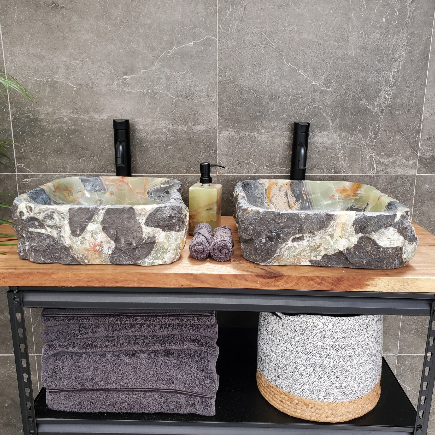 SET8063 Onyx Stone Vessel Bathroom Sink (Set of Two)