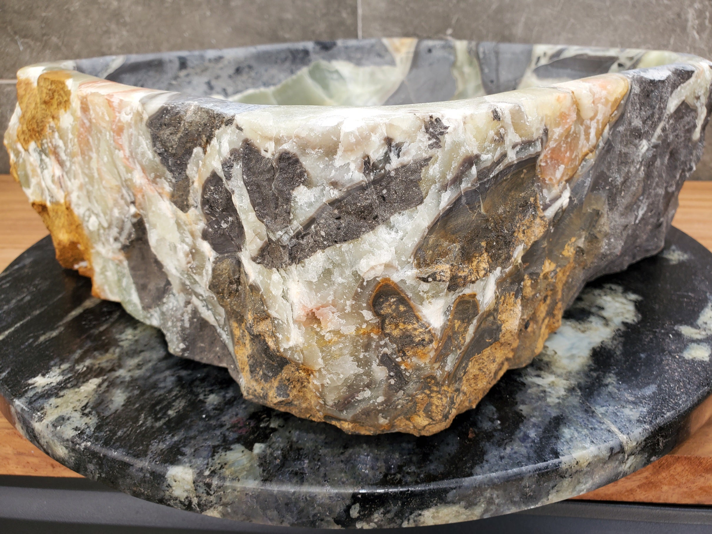 S30_37 Onyx Stone Vessel Bathroom Sink - 15 x 14.5 inch