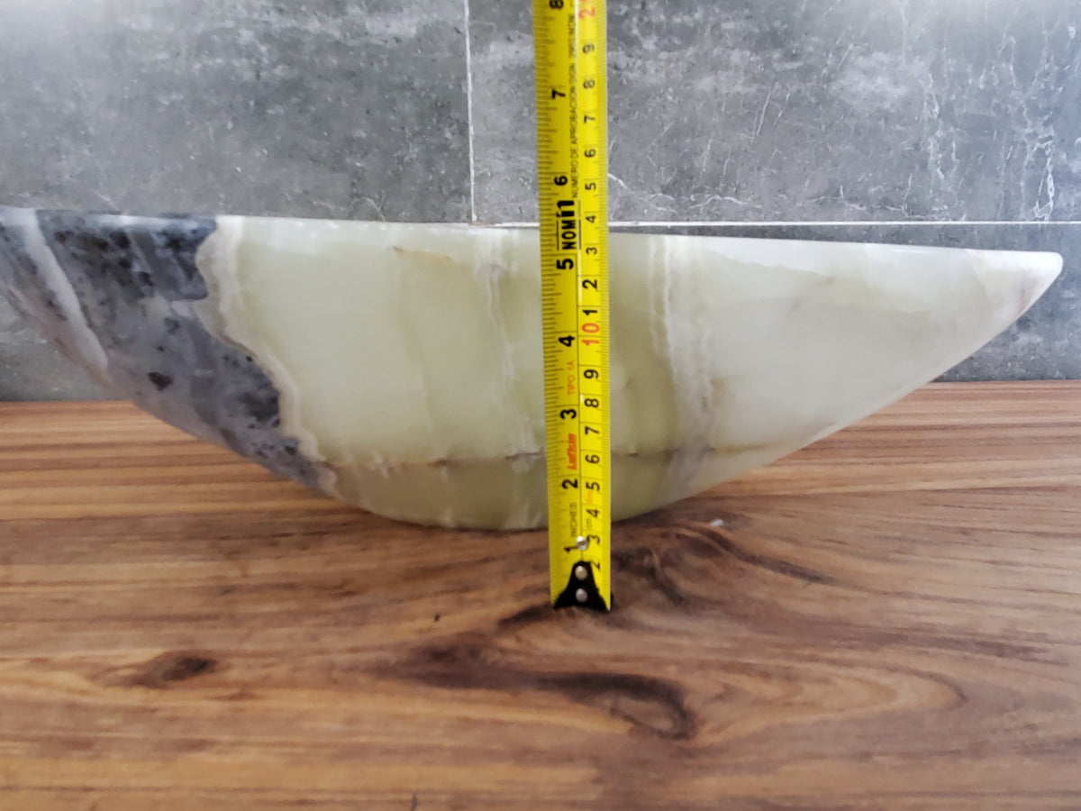 Green Onyx Marble Vessel Sink – Natural Stone Countertop Sink, Polished Vanity Basin, Luxury Spa Bathroom Decor 18x12.5 Inch S40_12 Bathroom Sinks Featured Onyx Sinks Sinks