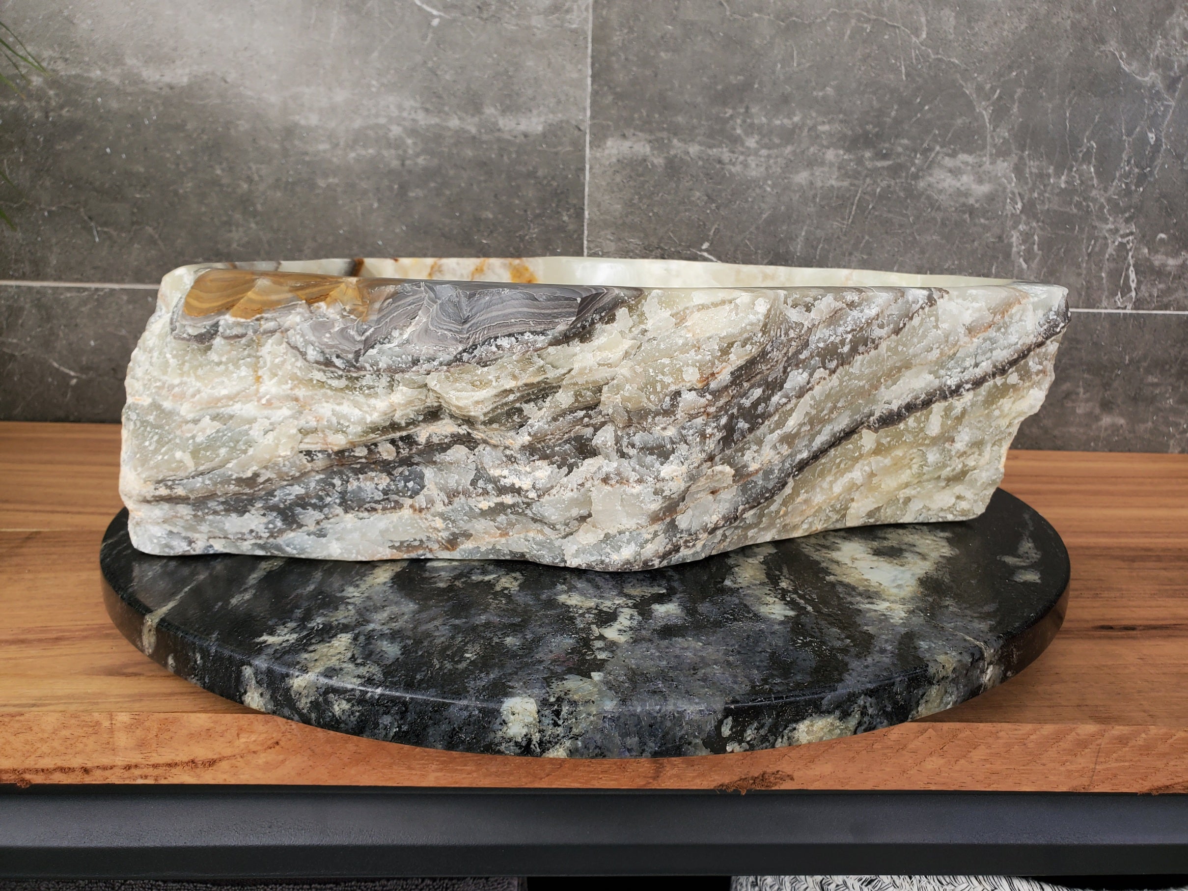 S31_31 Onyx Stone Vessel Bathroom Sink - 17 x 16 inch
