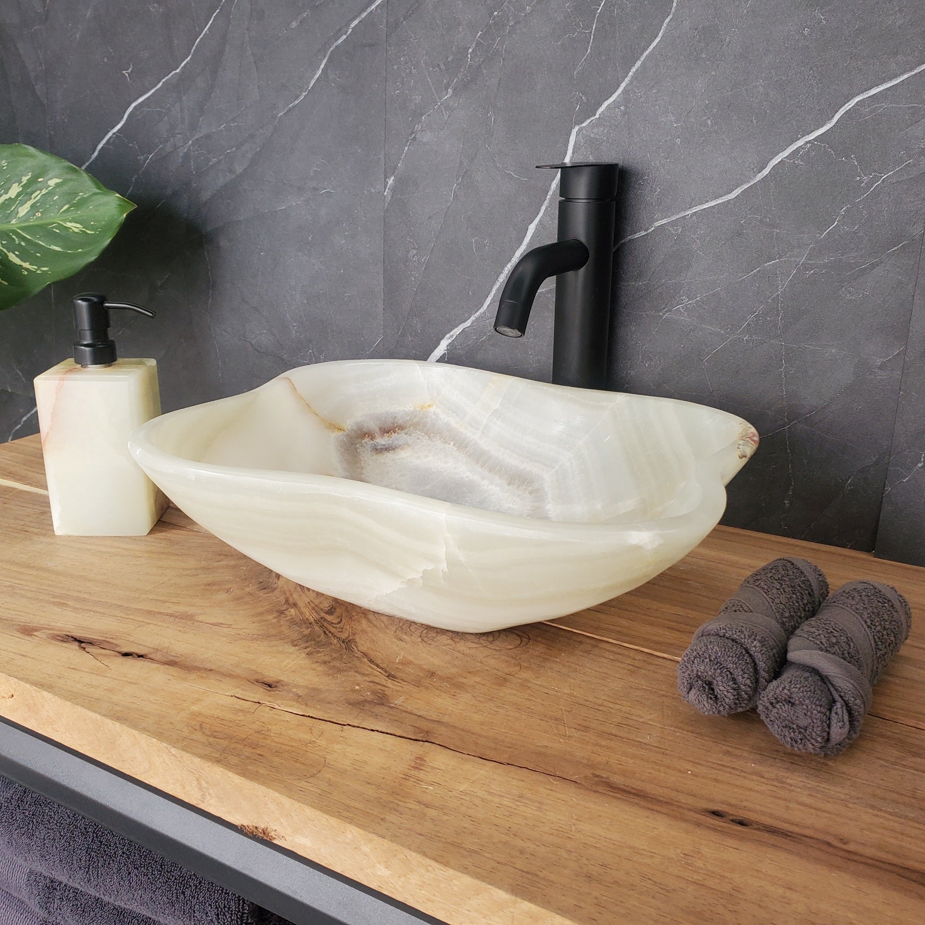 S34_19 Light Green Onyx Bathroom Vessel Sink - 14 x 13 inch