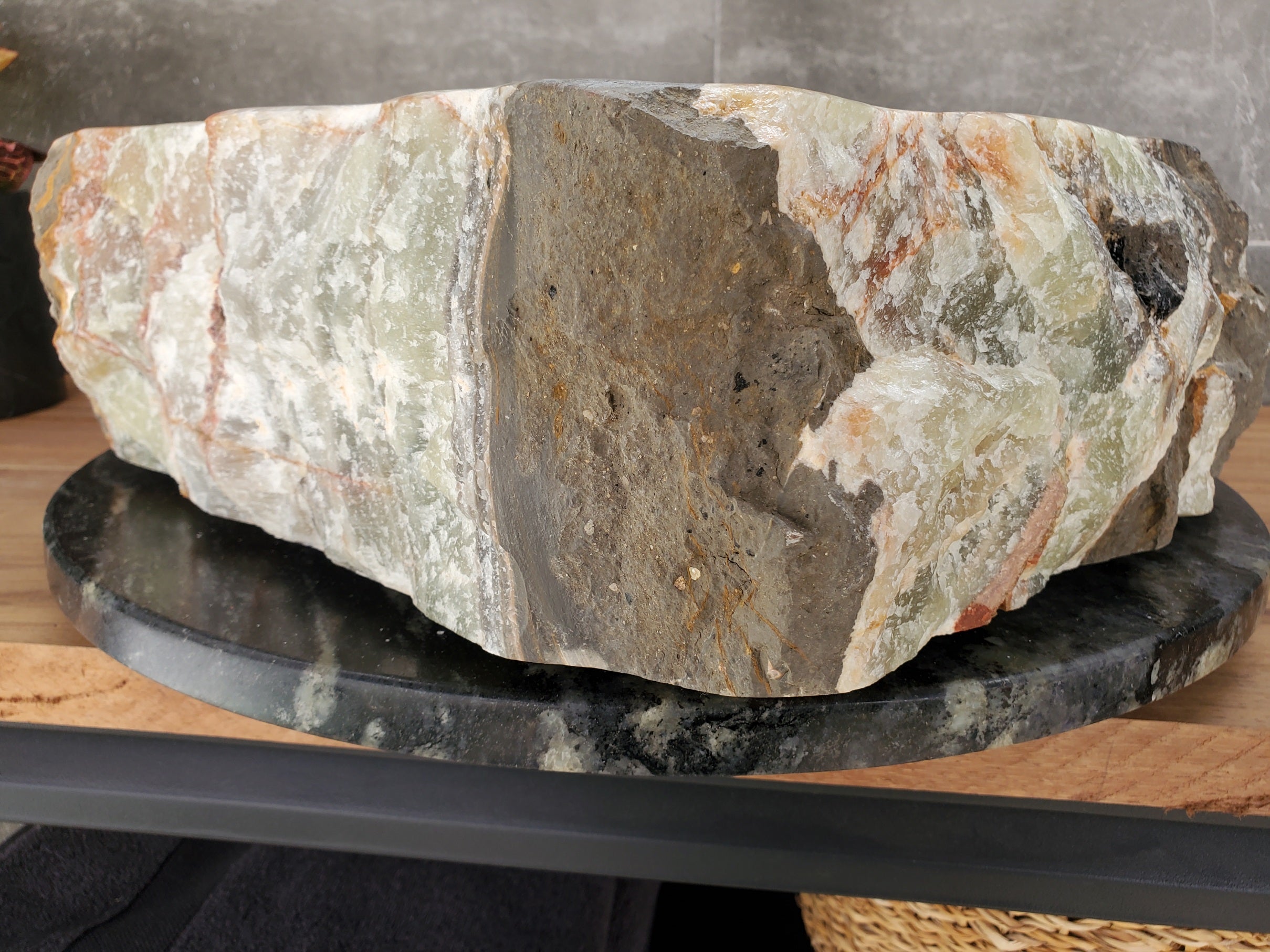 S34_01 Green Onyx Stone Vessel Bathroom Sink - 17 x 15 inch