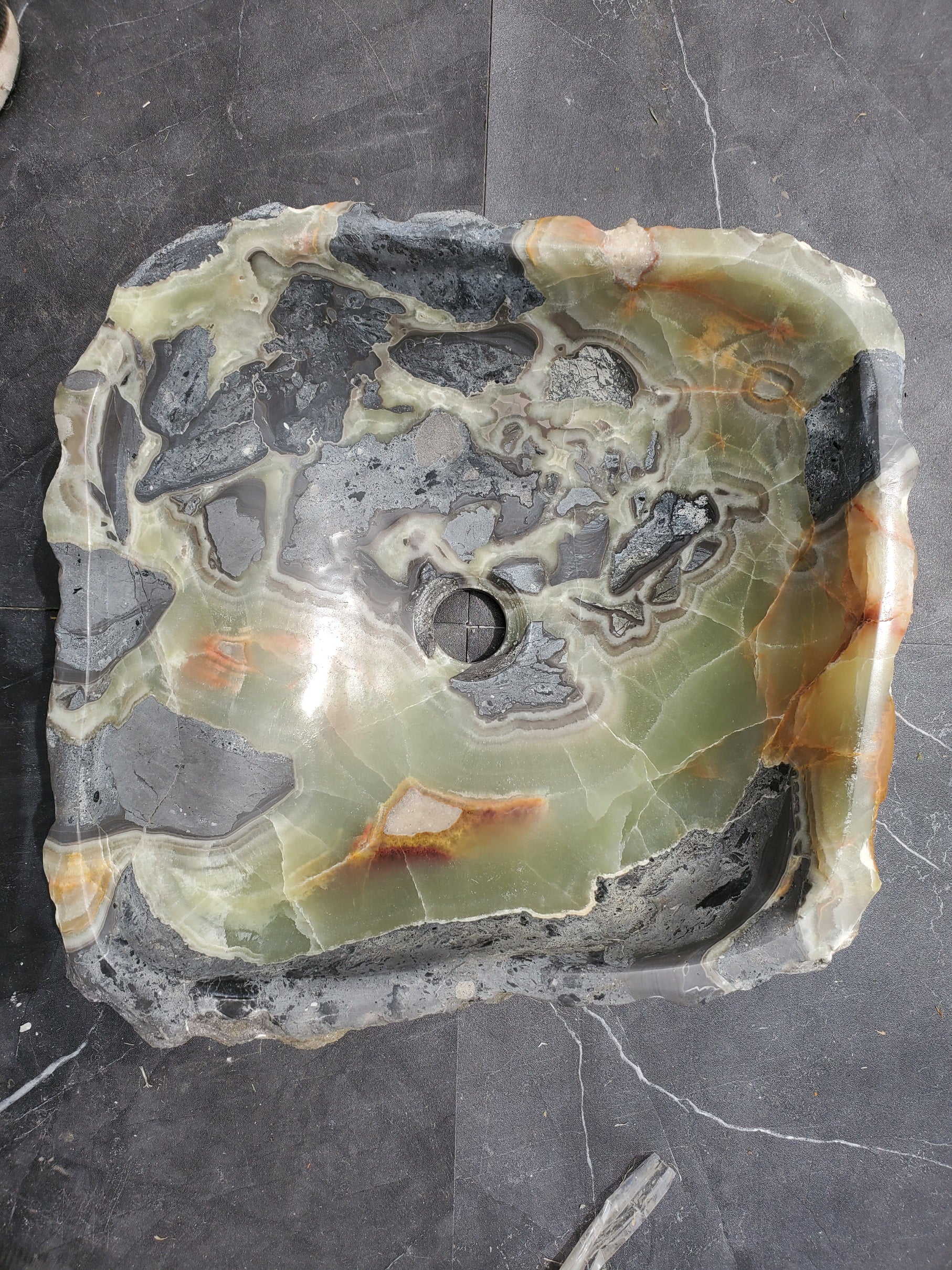 S30_37 Onyx Stone Vessel Bathroom Sink - 15 x 14.5 inch