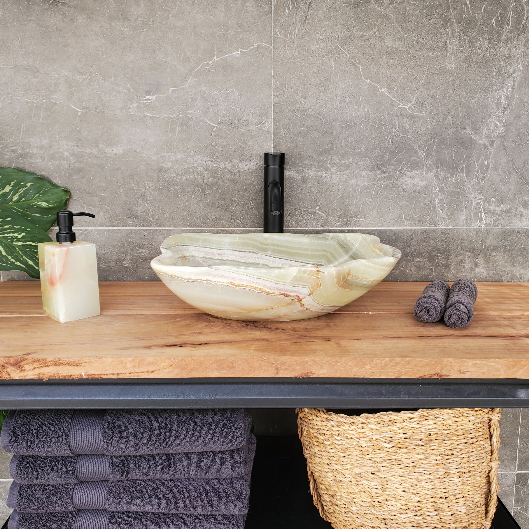 S34_14 Green Onyx Bathroom Vessel Sink