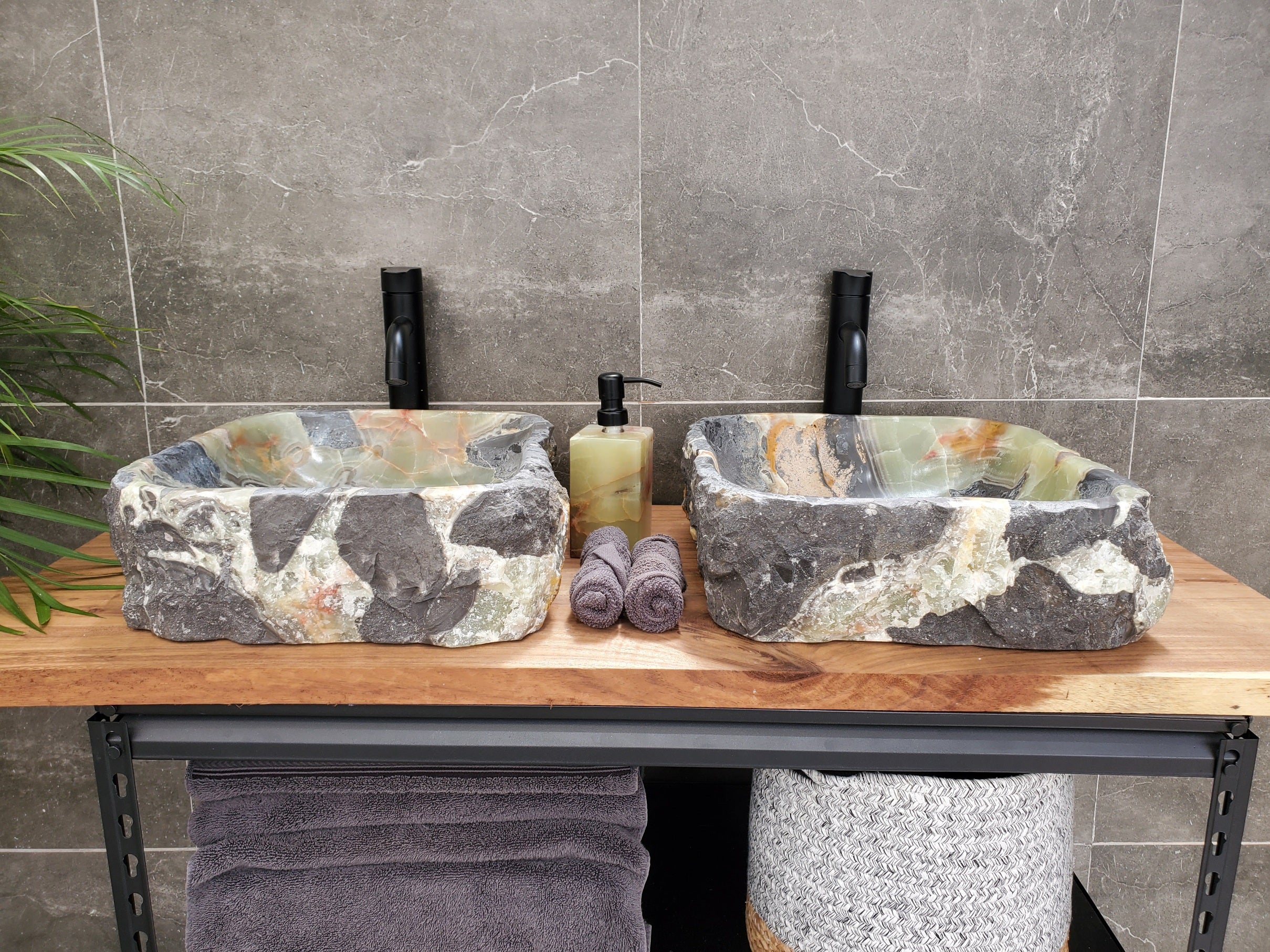 SET8063 Onyx Stone Vessel Bathroom Sink (Set of Two)