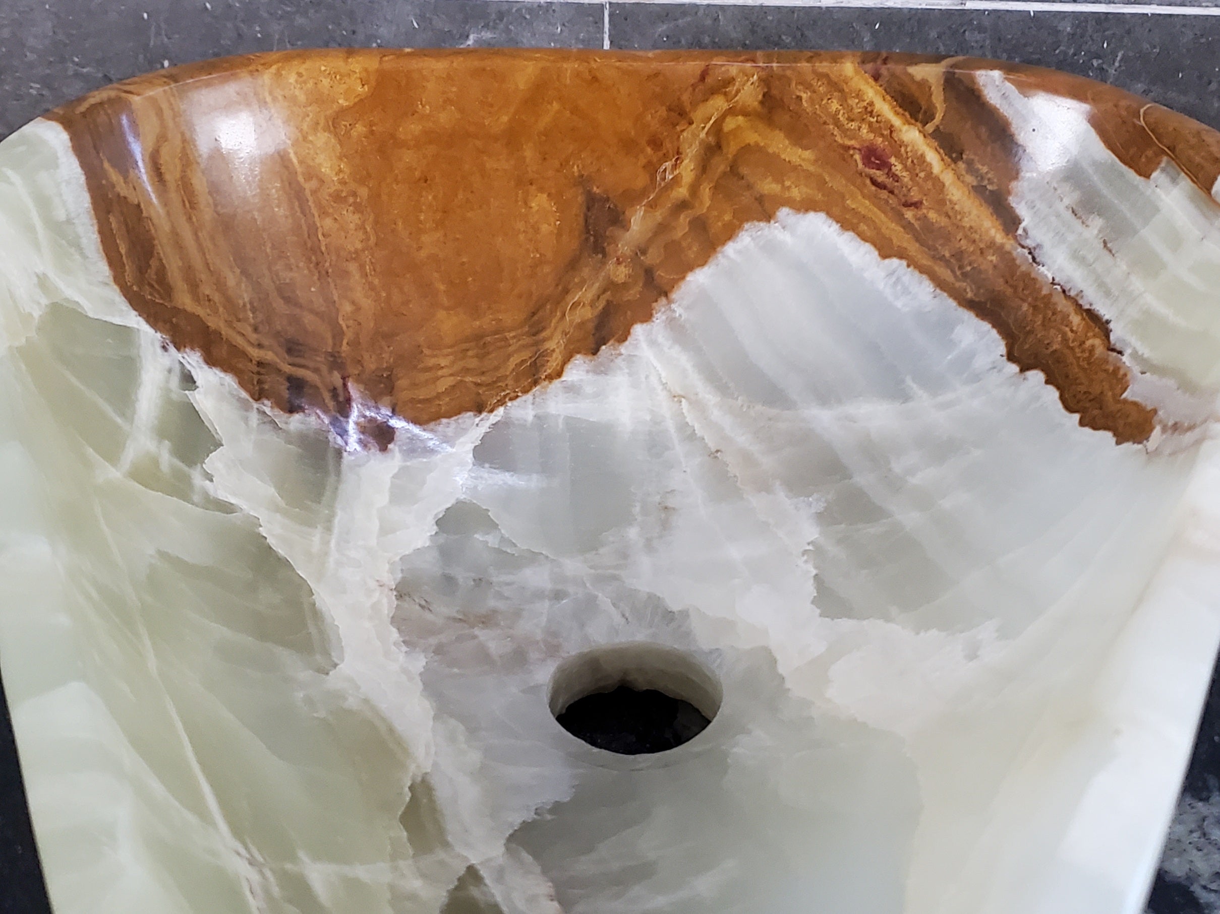 Green Onyx Vessel Sink, Natural Stone Vanity Basin, Polished Bathroom Countertop Sink, Spa Decor 15x12 Inch S40_26