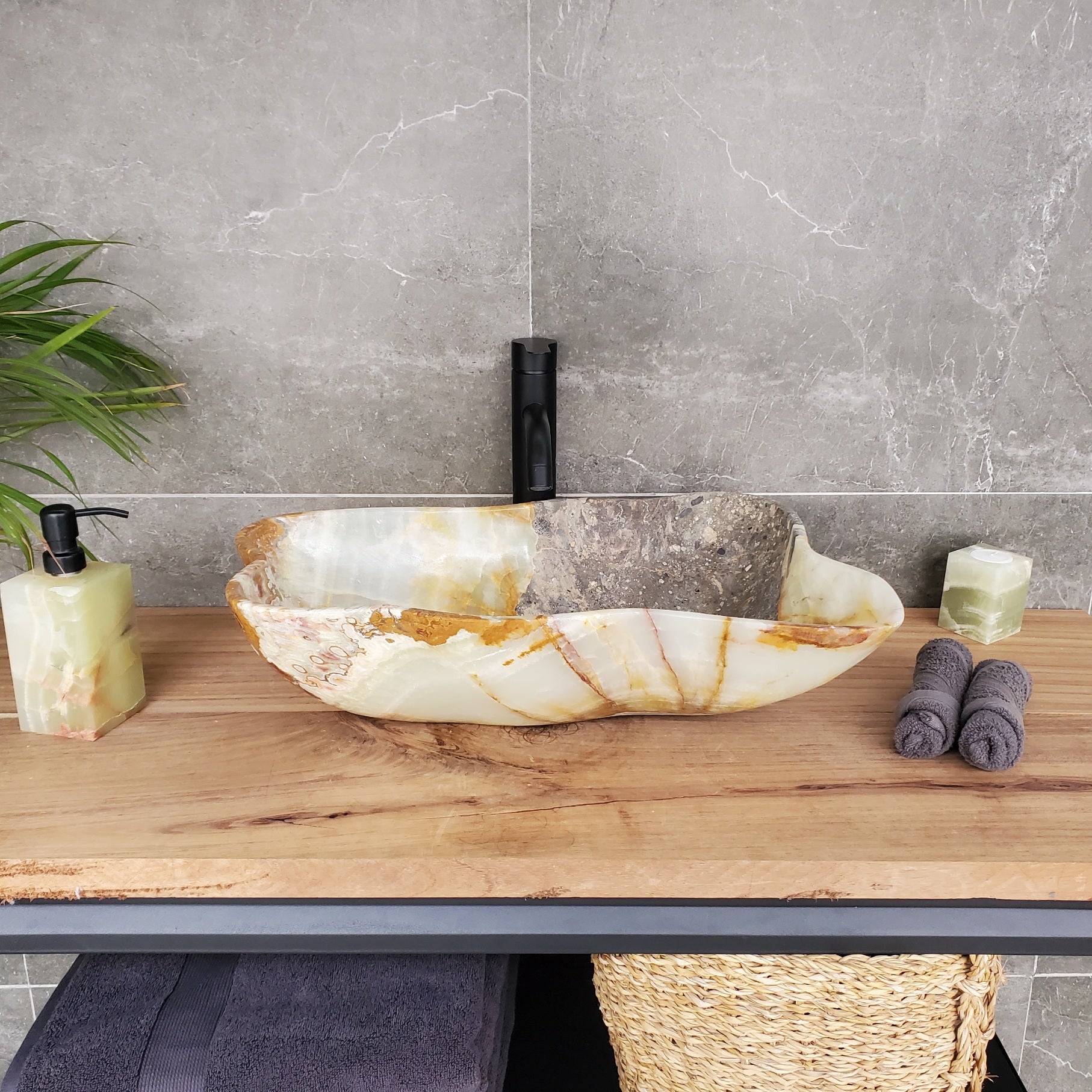 S33_38 Green Onyx Bathroom Vessel Sink - 19.5 x 14 inch