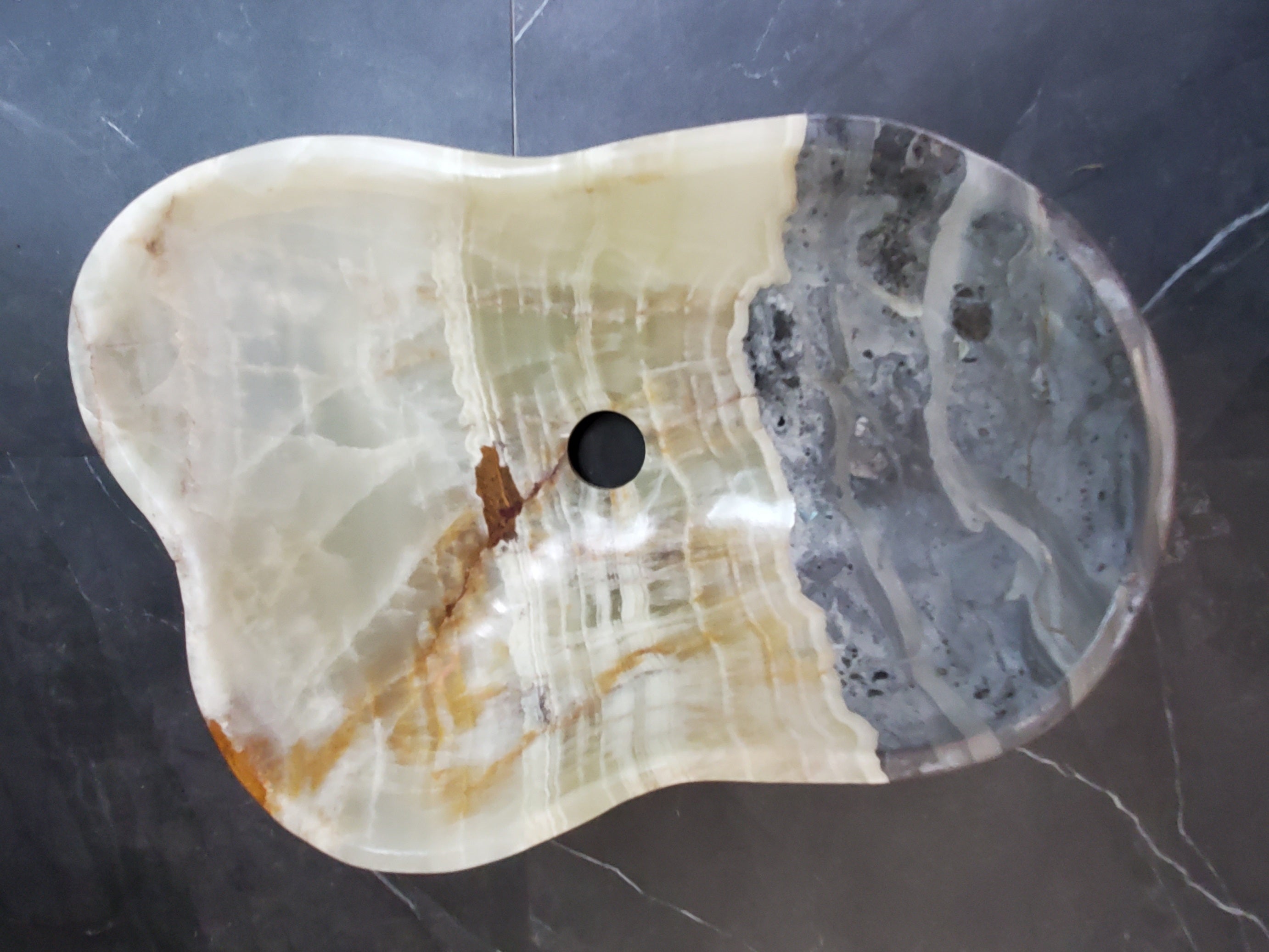 Green Onyx Marble Vessel Sink – Natural Stone Countertop Sink, Polished Vanity Basin, Luxury Spa Bathroom Decor 18x12.5 Inch S40_12 Bathroom Sinks Featured Onyx Sinks Sinks