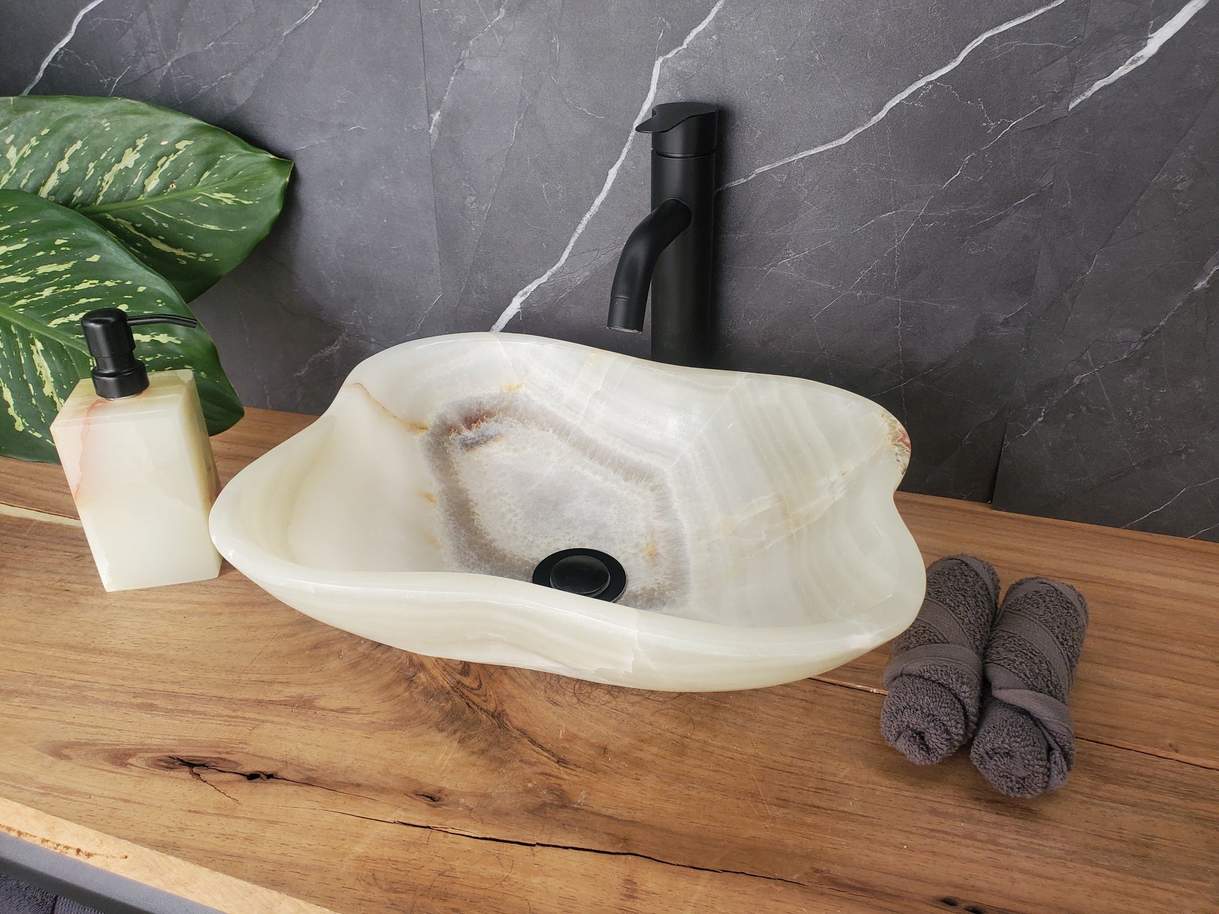 S34_19 Light Green Onyx Bathroom Vessel Sink - 14 x 13 inch