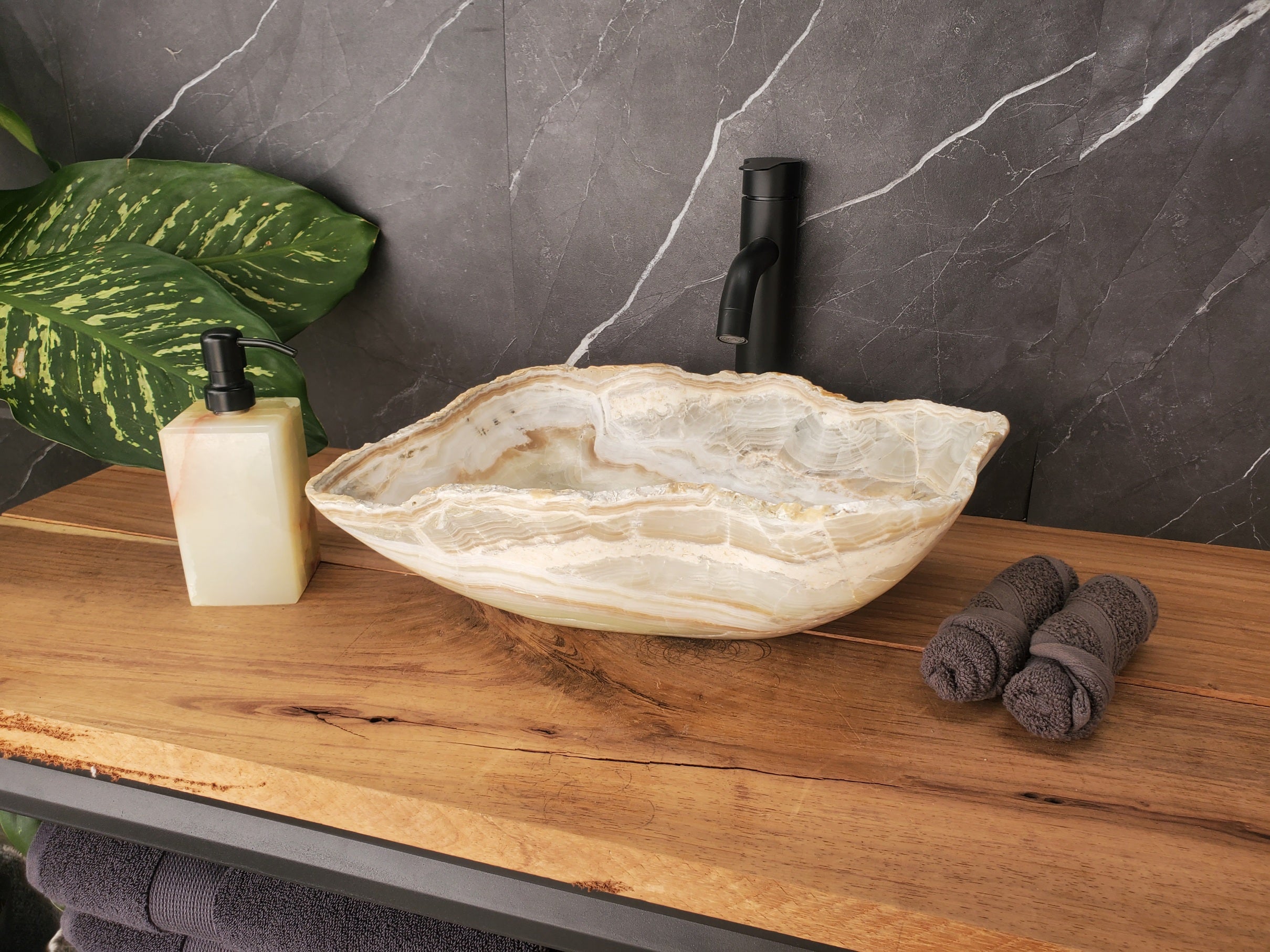 S34_20 Light Onyx Bathroom Vessel Sink - 15 x 12.5 inch