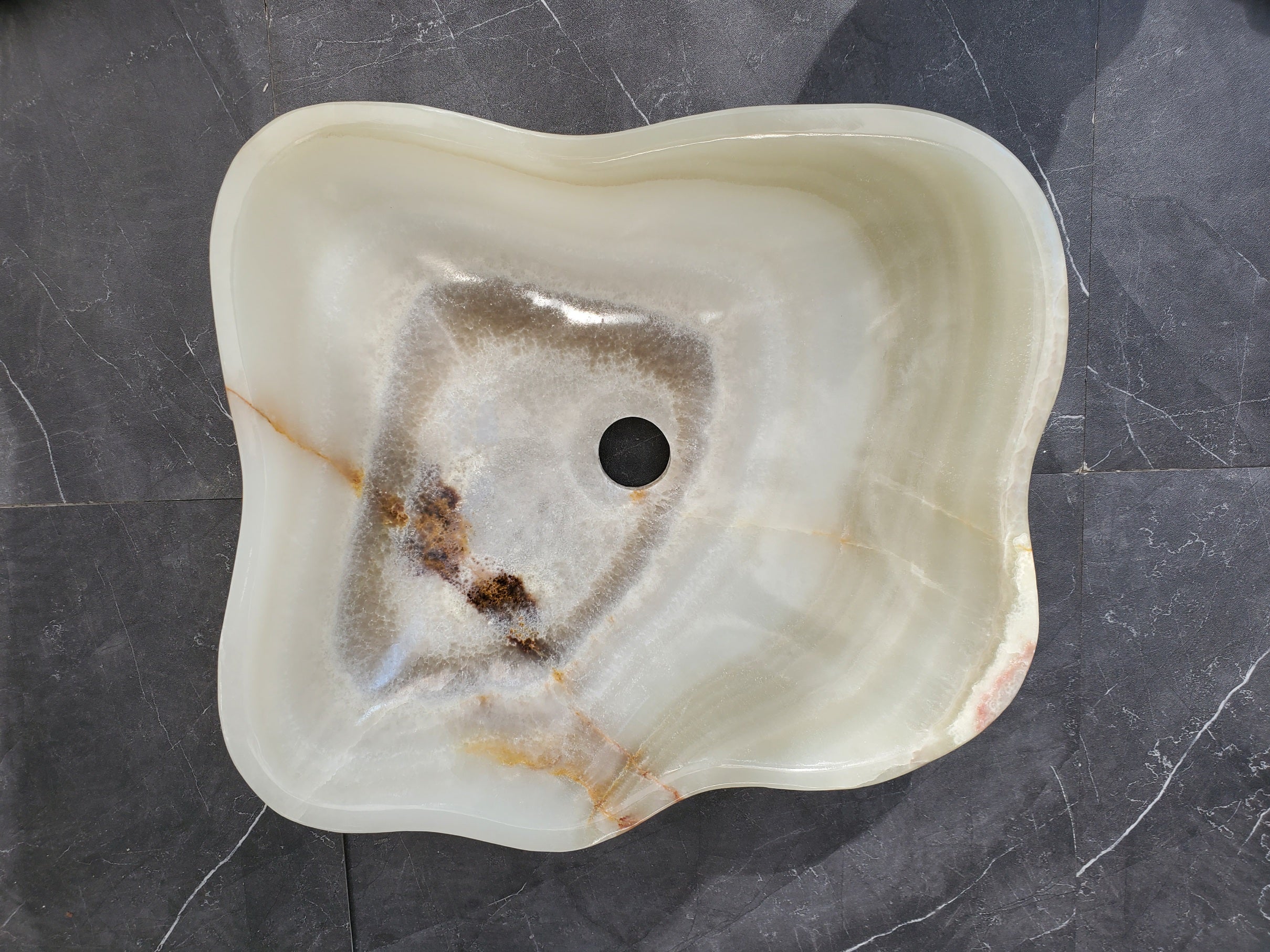 S34_18 Light Green Onyx Bathroom Vessel Sink - 15.2 x 13 inch