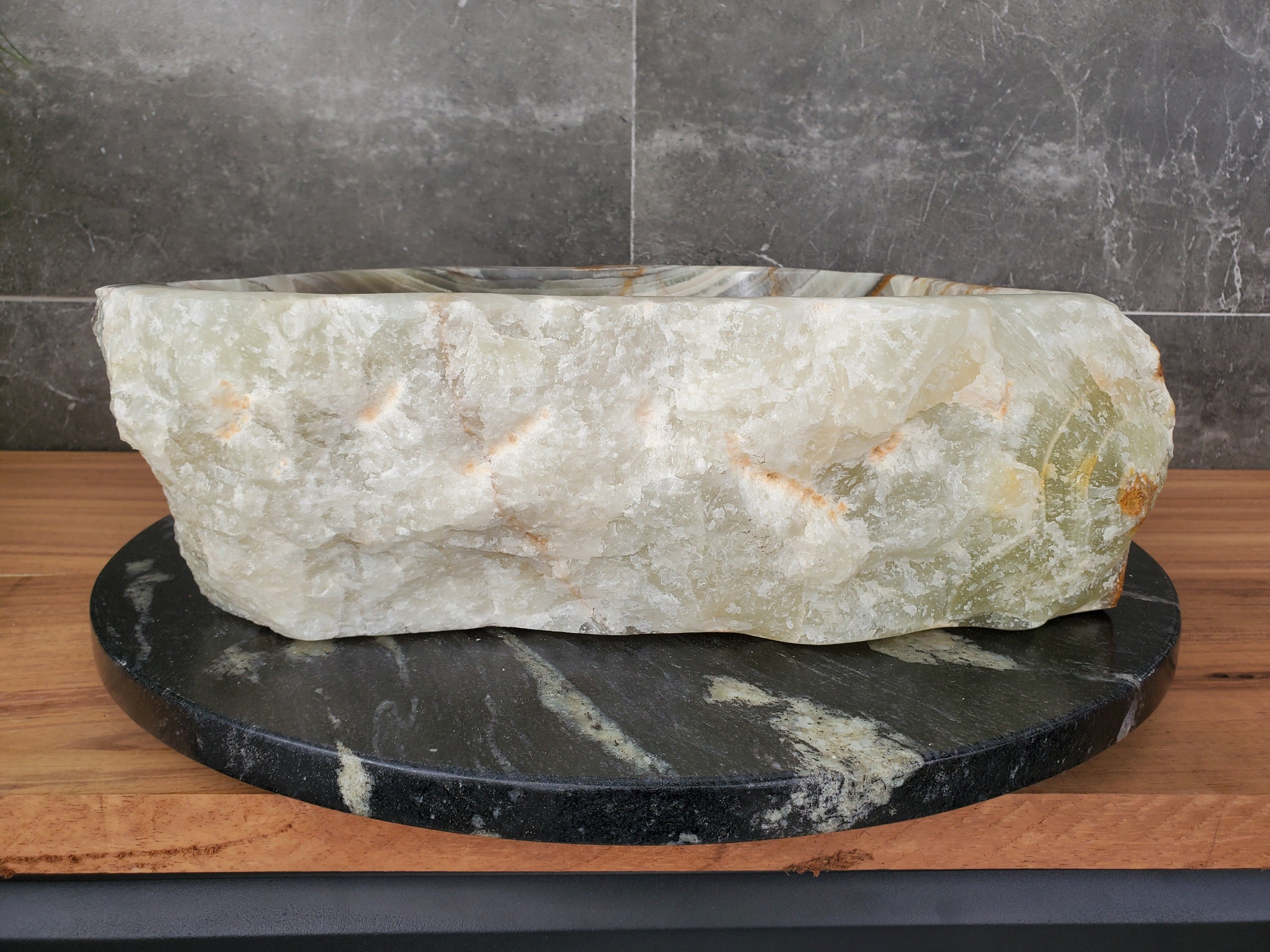 S31_31 Onyx Stone Vessel Bathroom Sink - 17 x 16 inch