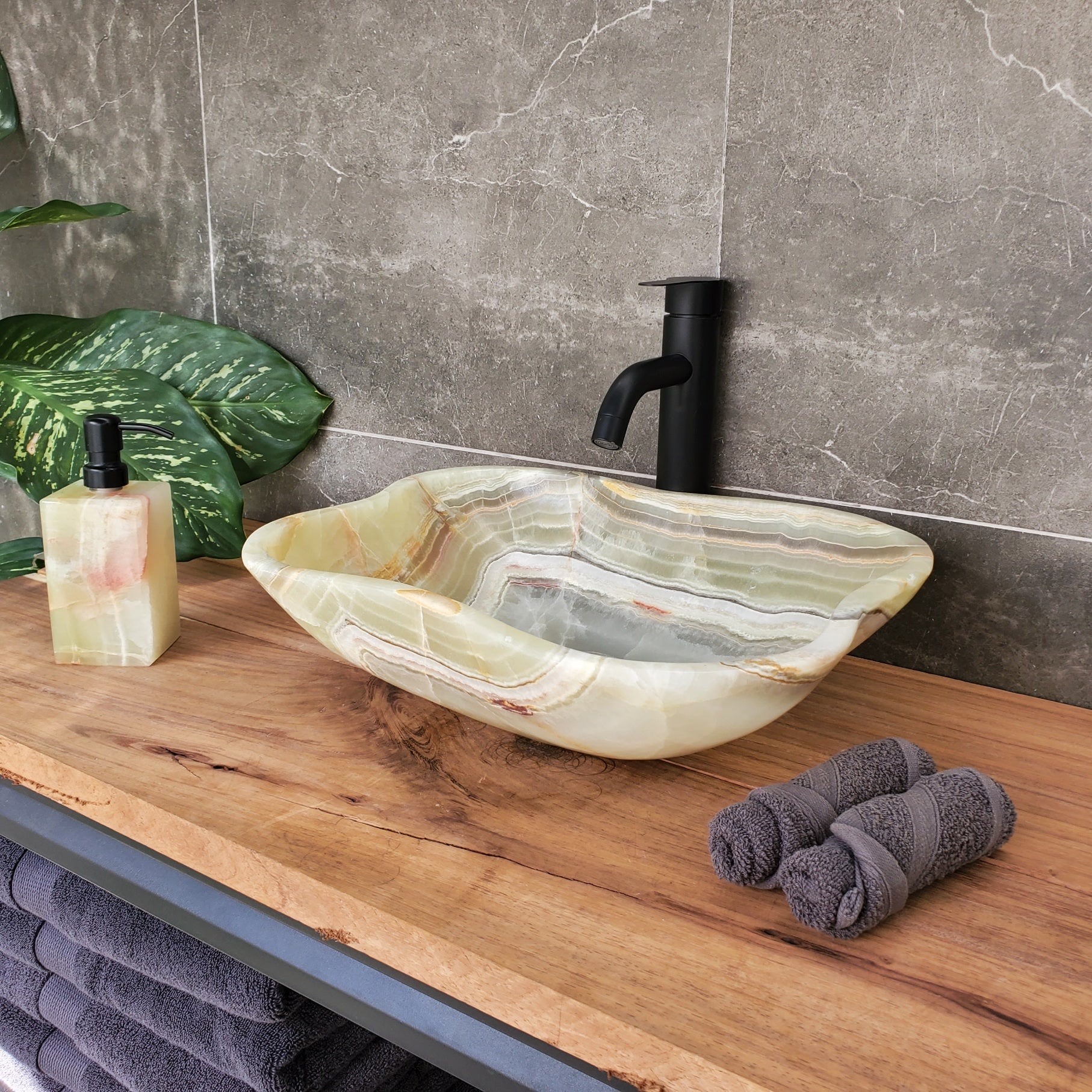 S34_17 Green Onyx Bathroom Vessel Sink - 17 x 14 inch