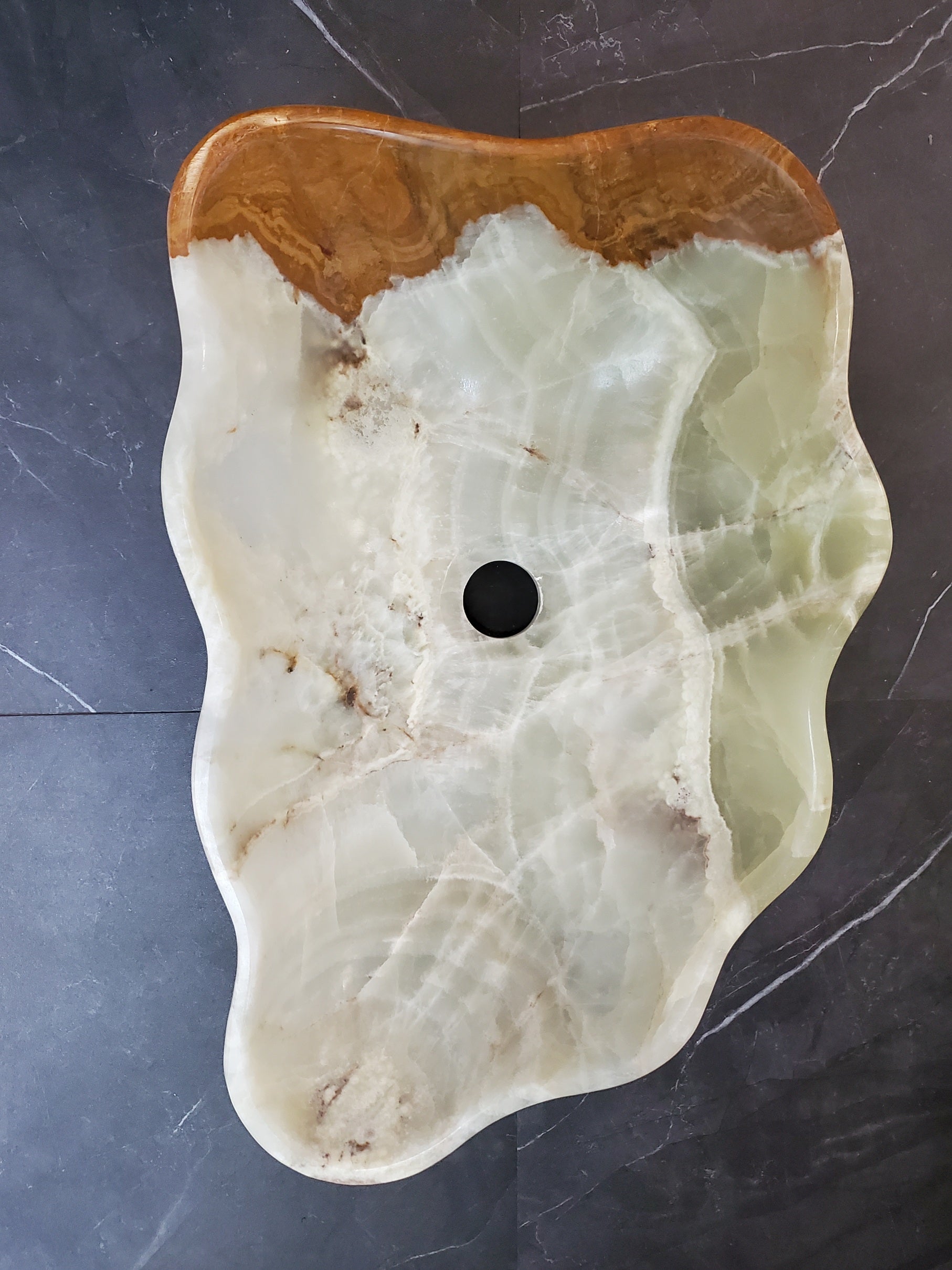 Green Onyx Marble Vessel Sink – Natural Stone Countertop Sink, Polished Vanity Basin, Luxury Spa Bathroom Decor 19x13 Inch S40_09 Bathroom Sinks Featured Onyx Sinks Sinks