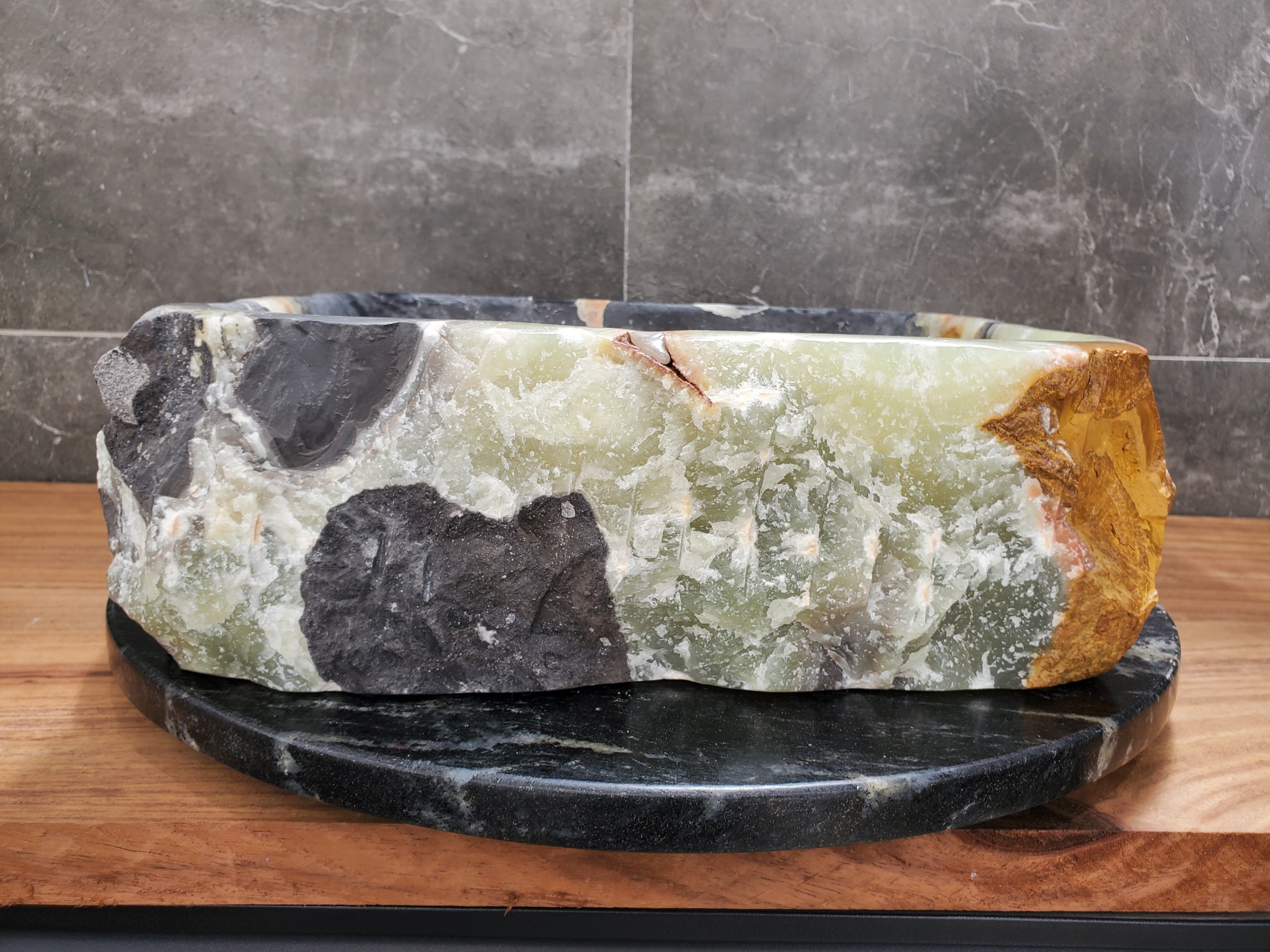 S30_36 Onyx Stone Vessel Bathroom Sink - 15.5 x 14.5