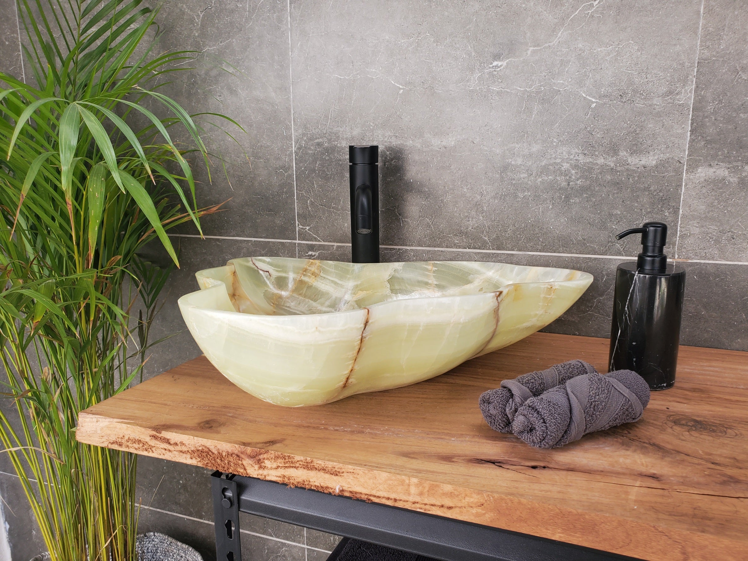 S33_21 Green Onyx Bathroom Vessel Sink - 21 x 18.5 inch