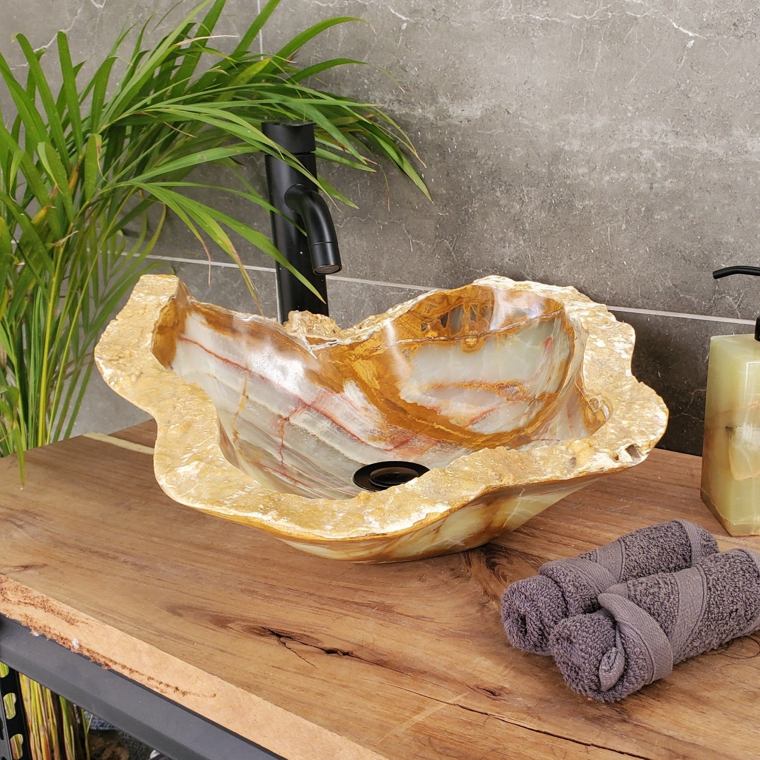 S33_58 Green Onyx Bathroom Vessel Sink - 19.5 x 15 inch