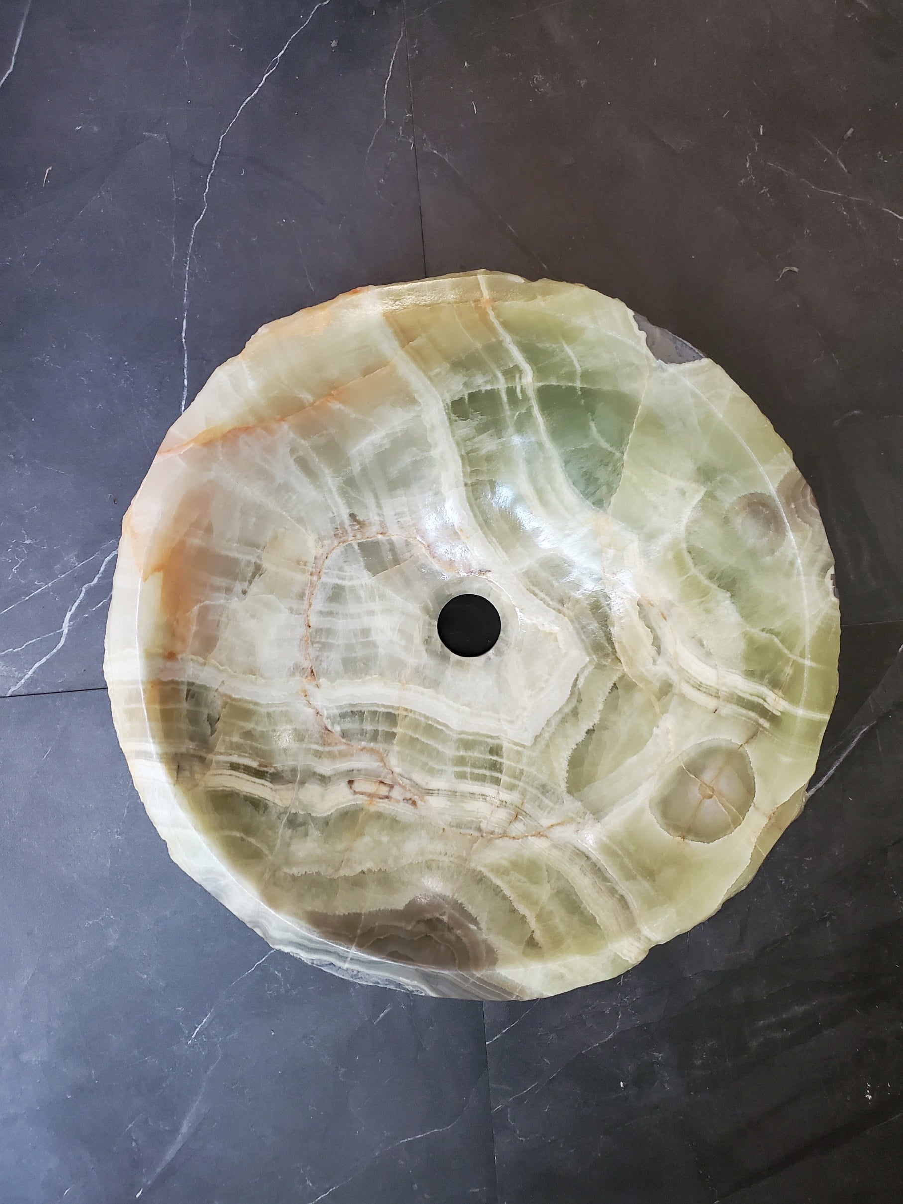Green Onyx Marble Vessel Sink, 16x16 Inch Natural Stone Countertop Basin, Polished Luxury Vanity Sink, Spa Bathroom Decor S40_03 Bathroom Sinks Featured Onyx Sinks