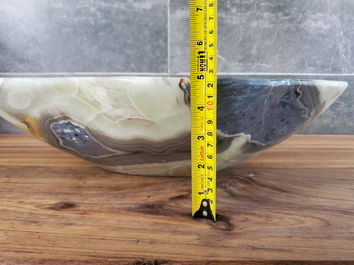 Green White Onyx Vessel Sink, 19x13 Inch Natural Stone Countertop Basin, Polished Luxury Vanity Sink, Spa Bathroom Decor S40_13