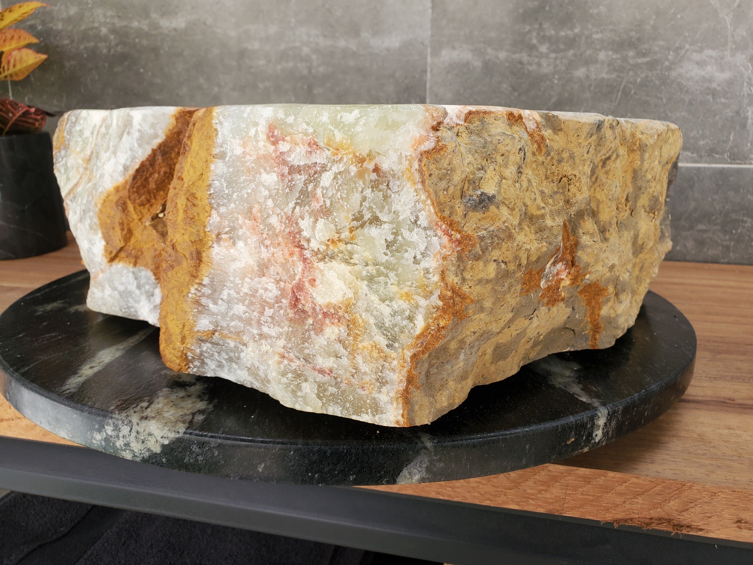 S34_01 Green Onyx Stone Vessel Bathroom Sink - 17 x 15 inch