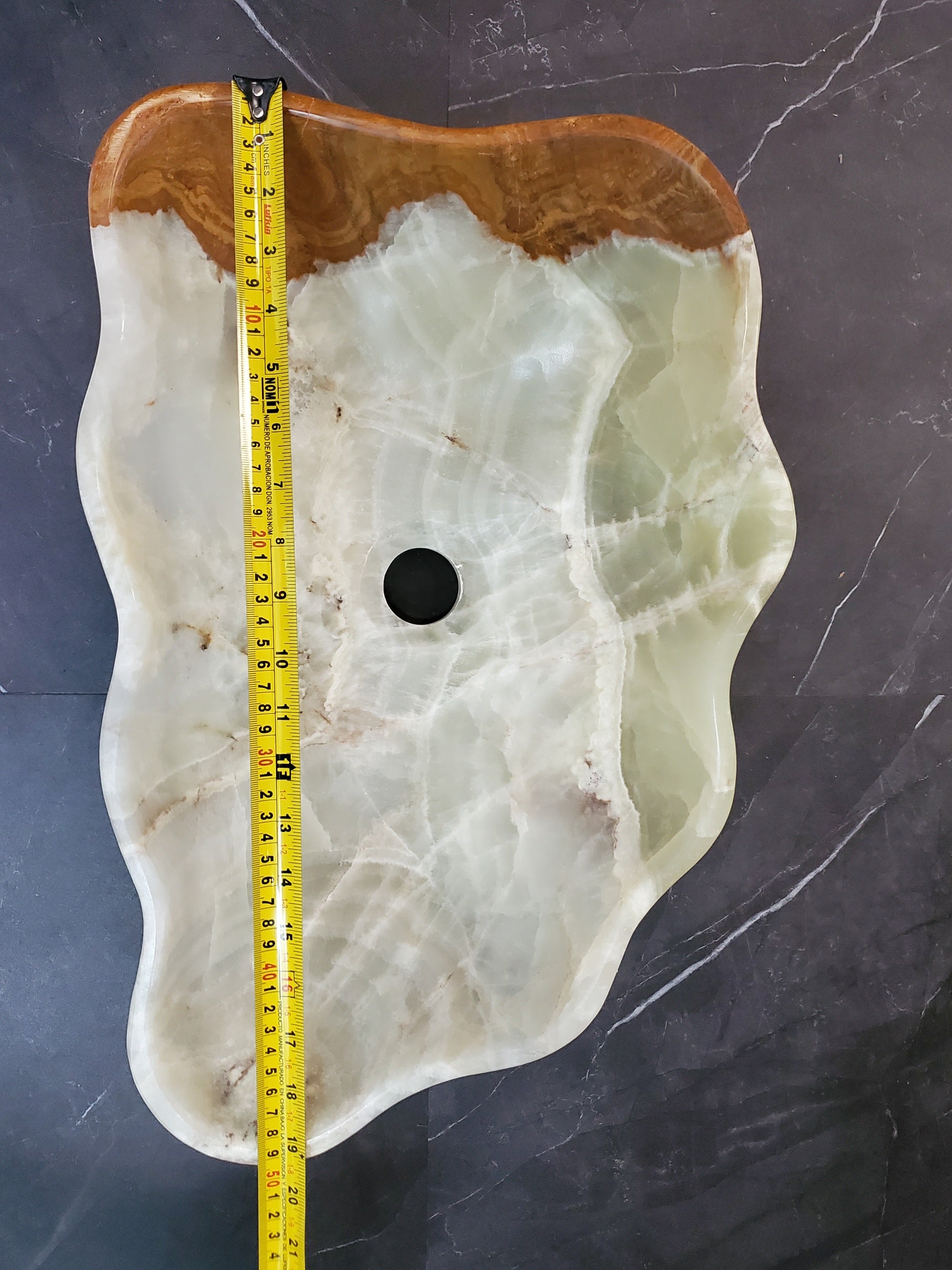 Green Onyx Marble Vessel Sink – Natural Stone Countertop Sink, Polished Vanity Basin, Luxury Spa Bathroom Decor 19x13 Inch S40_09 Bathroom Sinks Featured Onyx Sinks Sinks