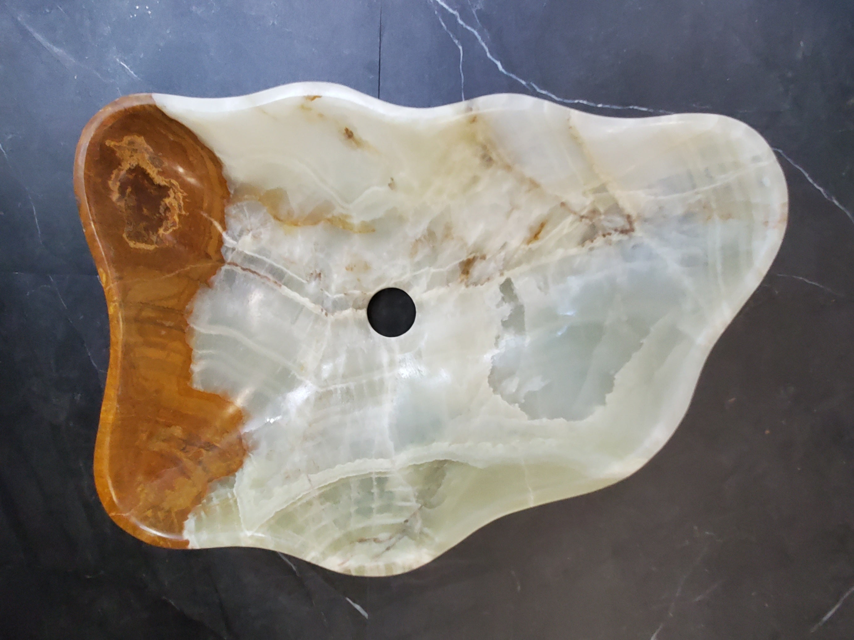 Green Onyx Vessel Sink, Natural Stone Vanity Basin, Polished Bathroom Countertop Sink, Spa Decor 18.5x13 Inch S40_24