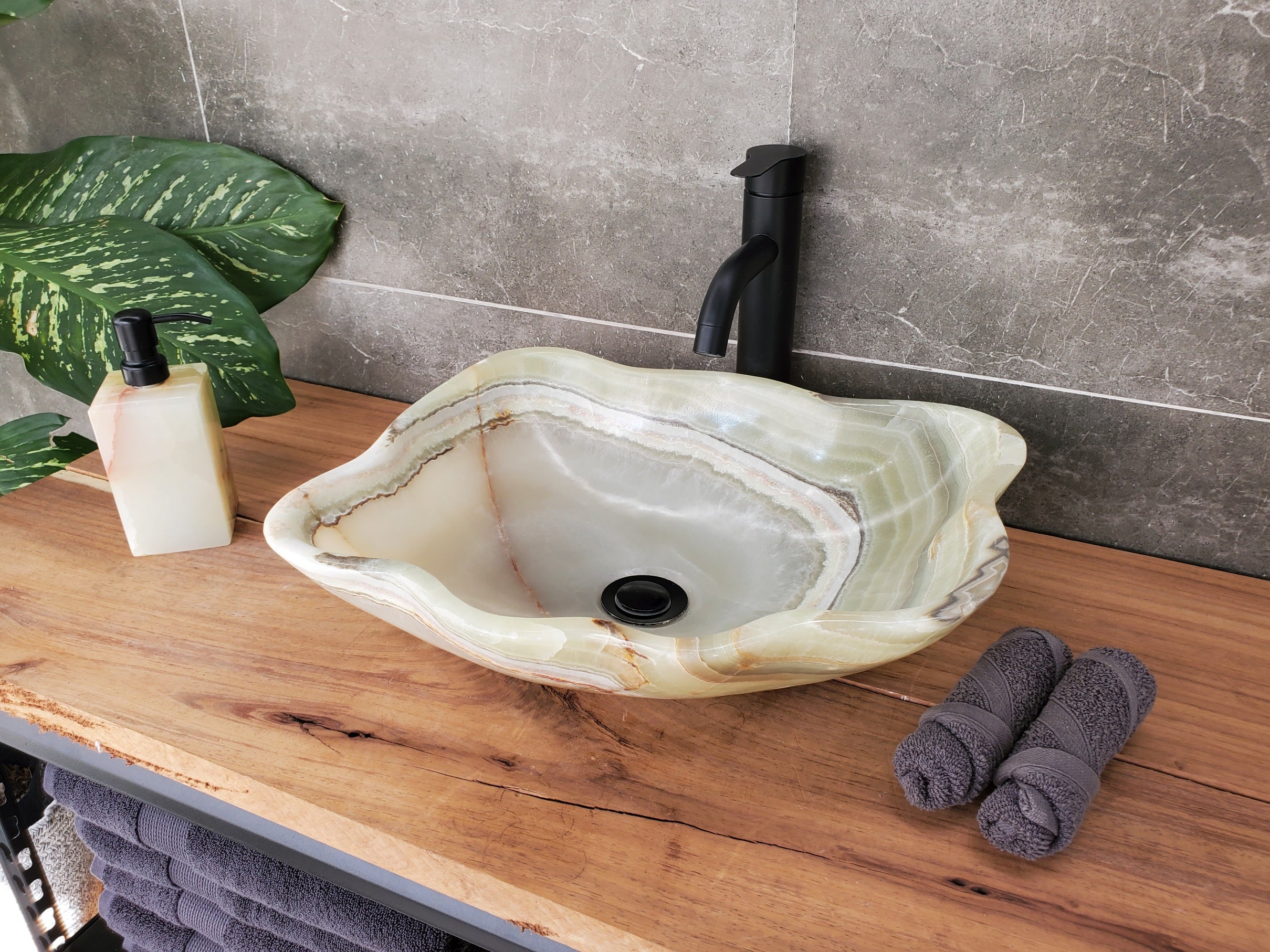 S34_14 Green Onyx Bathroom Vessel Sink -16.7 x 14.5 inch