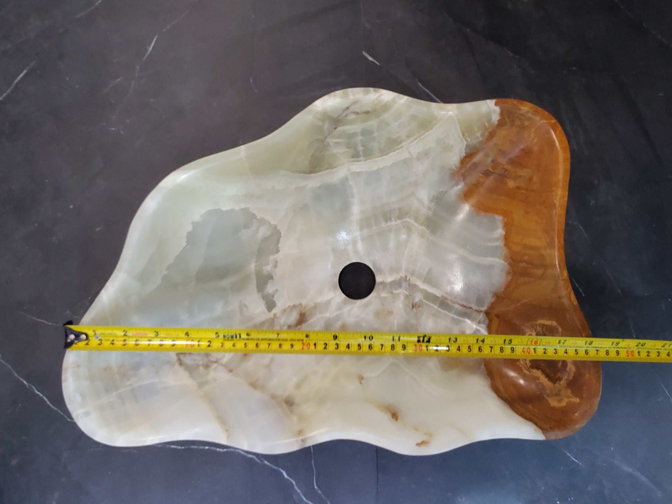 Green Onyx Vessel Sink, Natural Stone Vanity Basin, Polished Bathroom Countertop Sink, Spa Decor 18.5x13 Inch S40_24