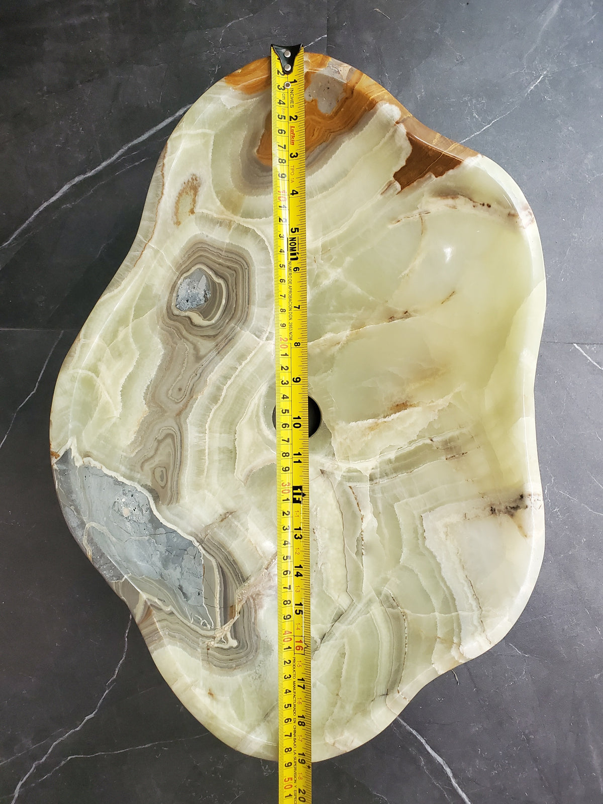Green White Onyx Vessel Sink, 19x13 Inch Natural Stone Countertop Basin, Polished Luxury Vanity Sink, Spa Bathroom Decor S40_13