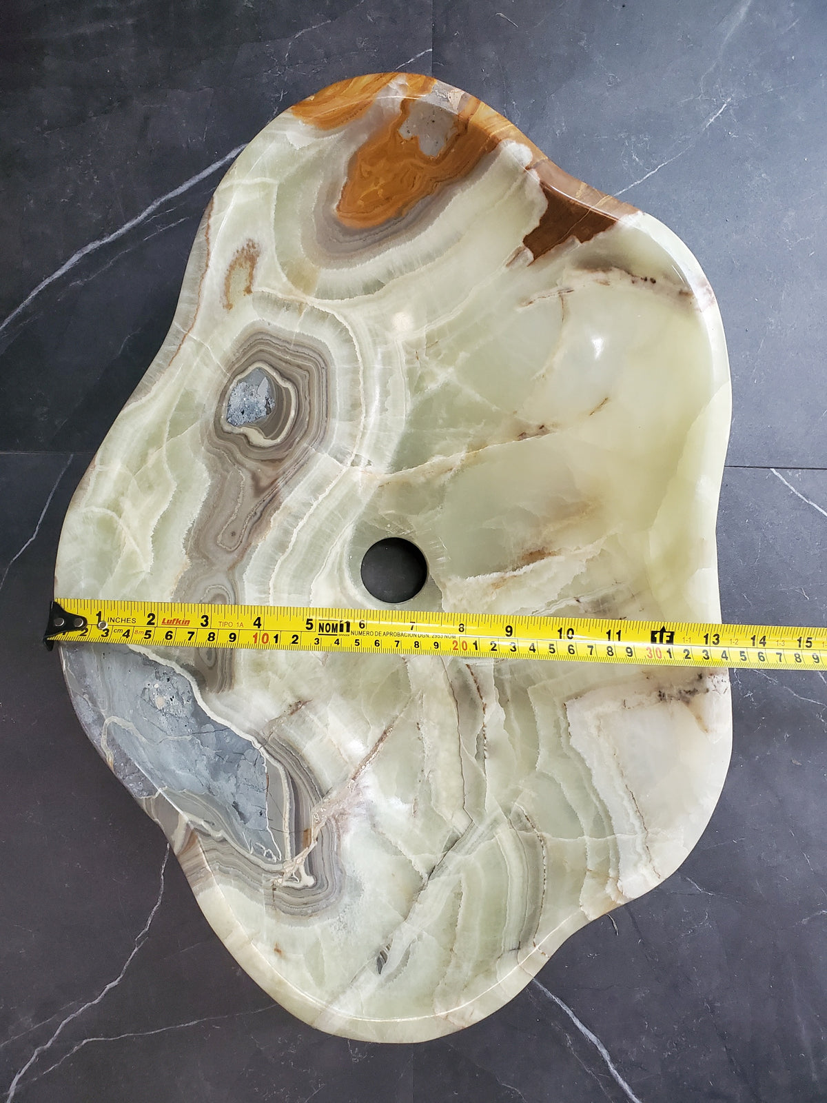 Green White Onyx Vessel Sink, 19x13 Inch Natural Stone Countertop Basin, Polished Luxury Vanity Sink, Spa Bathroom Decor S40_13